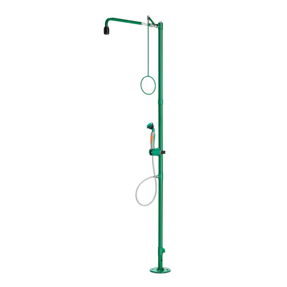 Körper-Notdusche mit Hand-Augendusche und mit Brausekopf 45° - ClassicLine - Edelstahl, Kunststoff - Wasseranschluss 1 1/4-Zoll-IG - für Bodenmonta