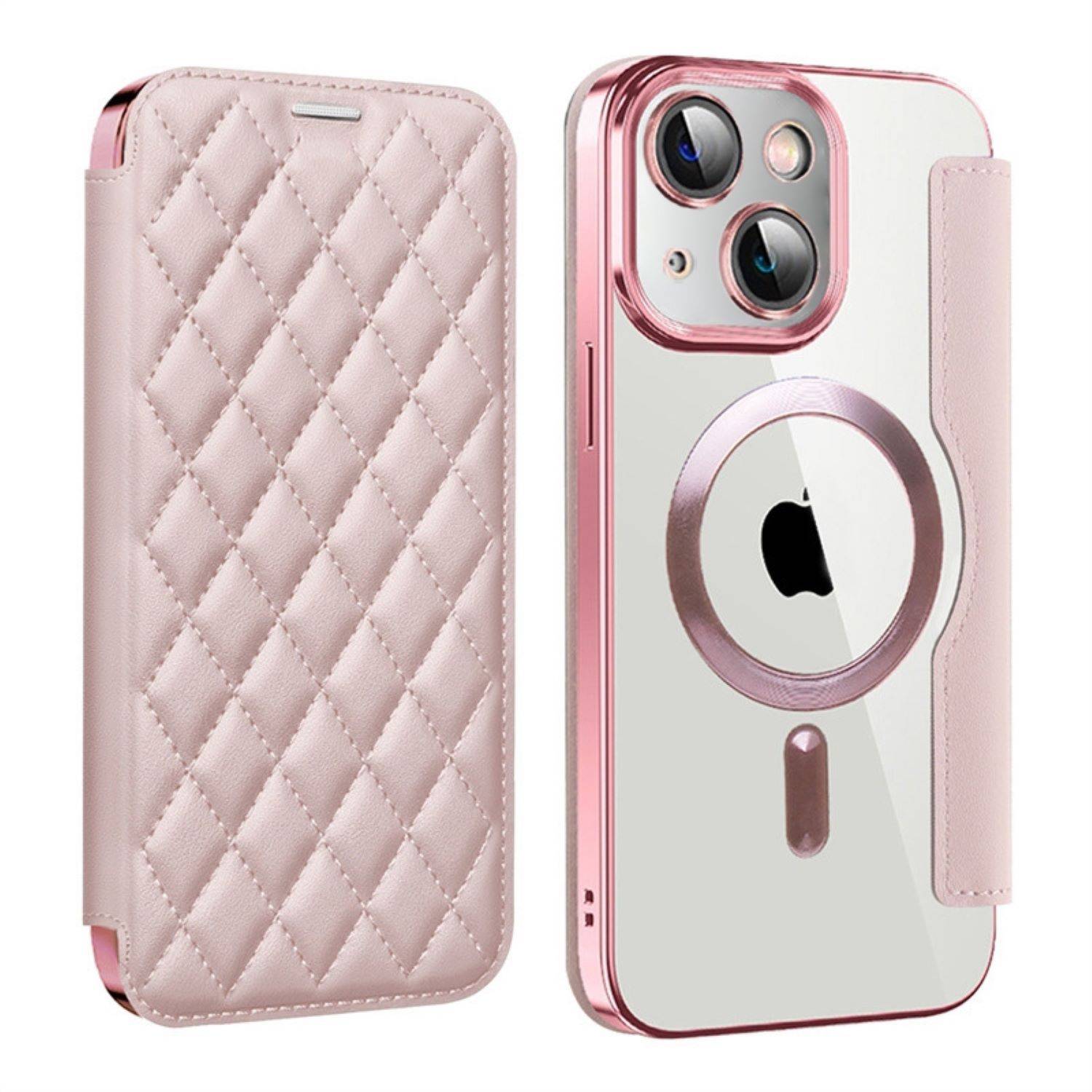 Für Apple iPhone 15 Plus 360 Grad Full Magsafe Anti Datenklau Etui Cover Rosa