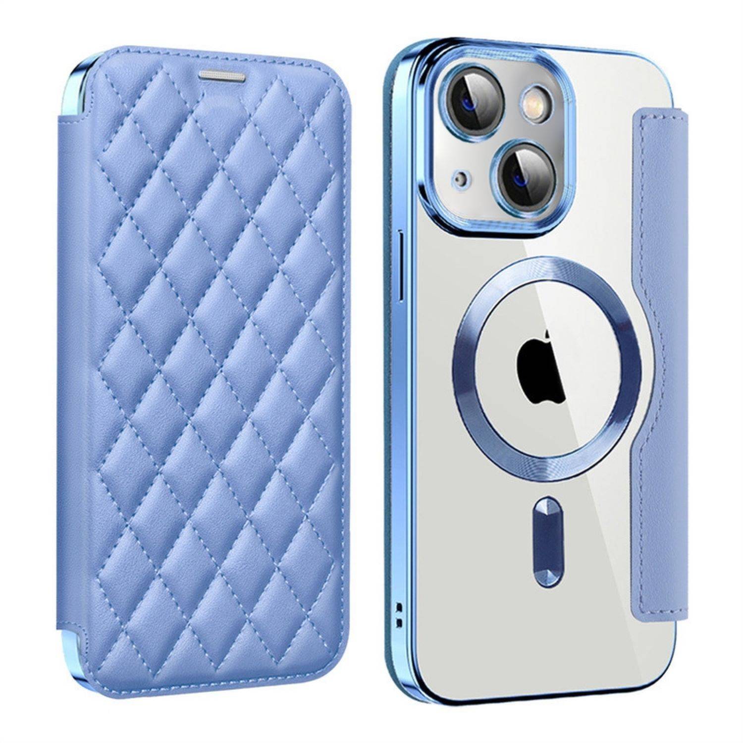 Für Apple iPhone 15 Plus 360 Grad Full Magsafe Anti Datenklau Etui Cover Hellblau