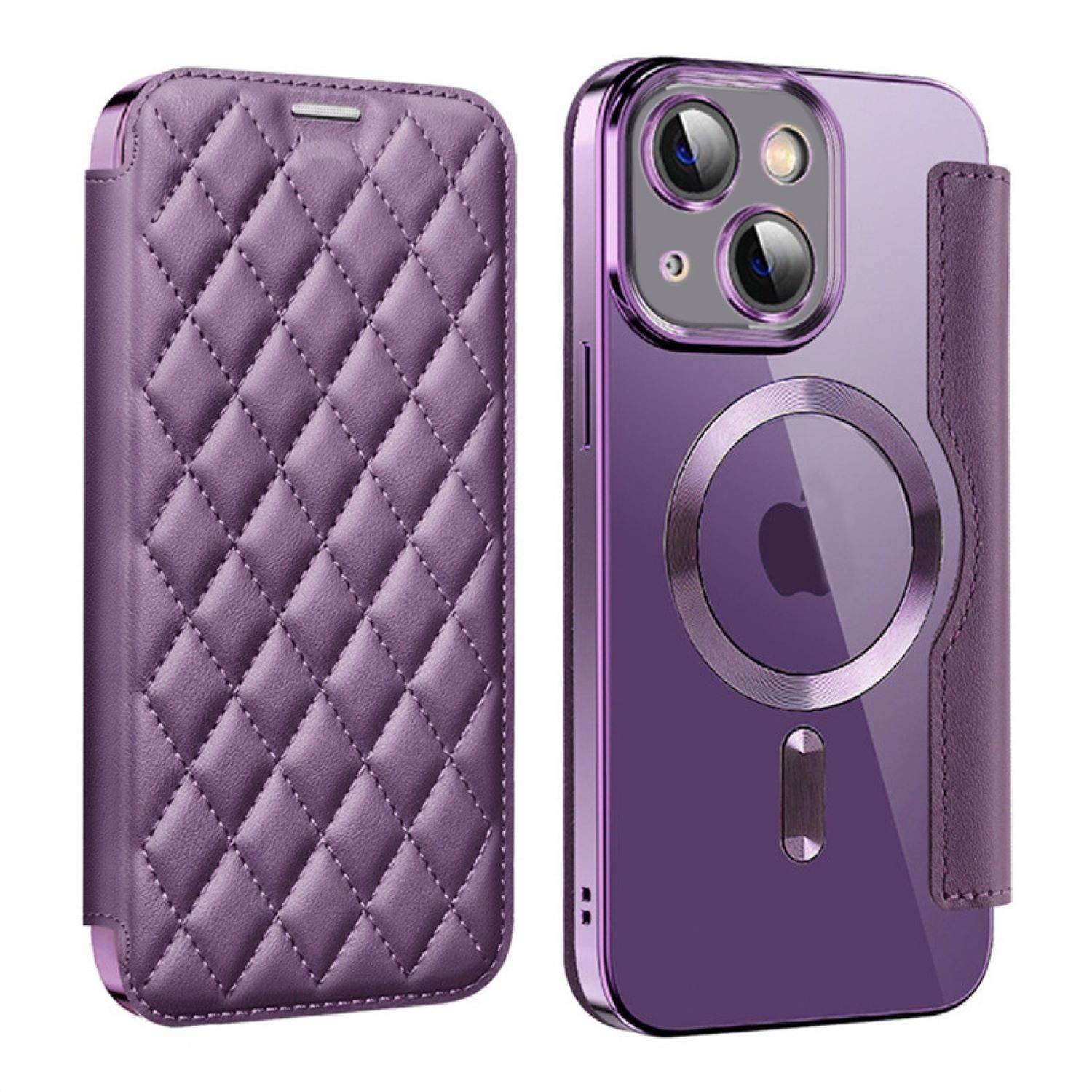 Für Apple iPhone 15 Plus 360 Grad Full Magsafe Anti Datenklau Etui Cover Lila