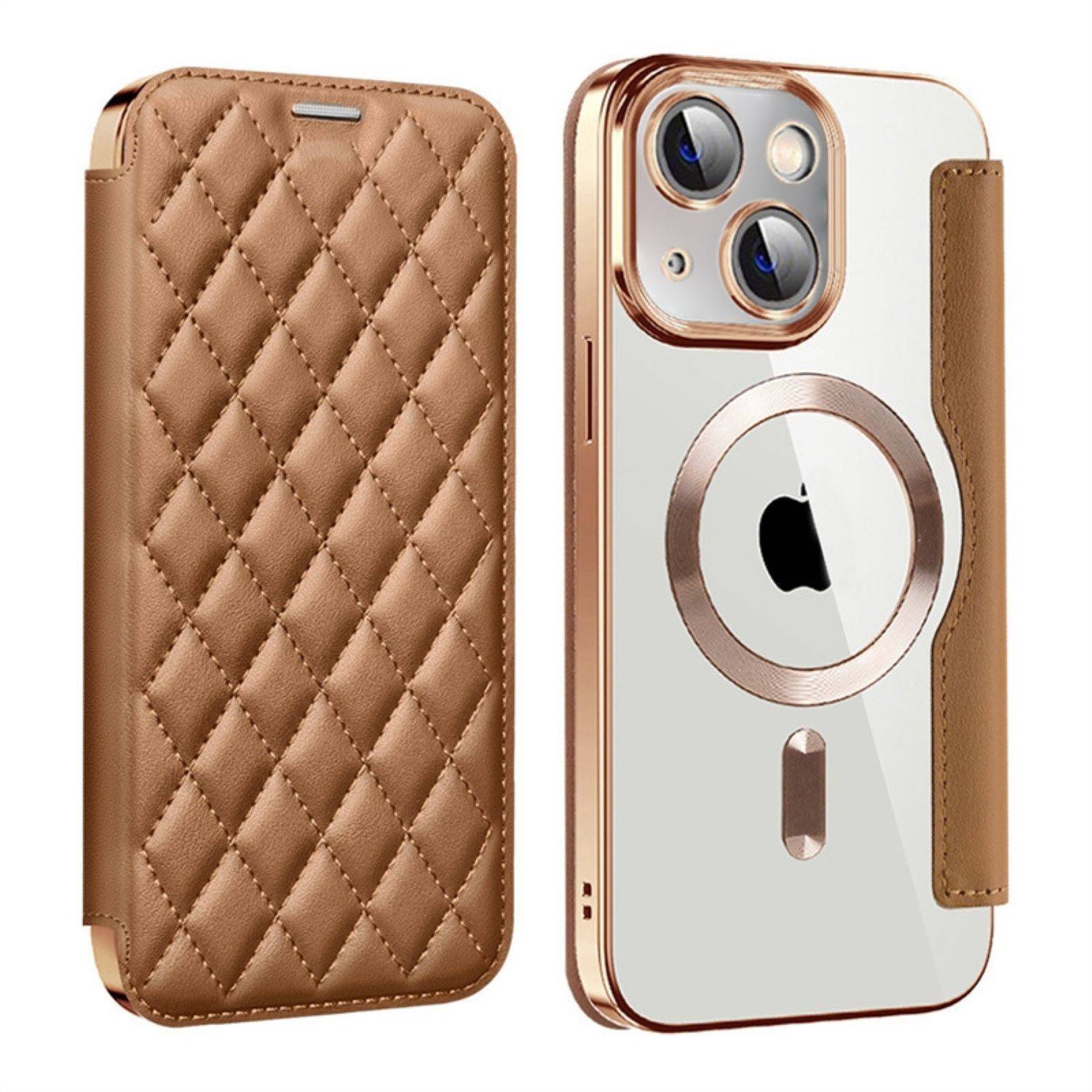 Für Apple iPhone 15 Plus 360 Grad Full Magsafe Anti Datenklau Etui Cover Braun