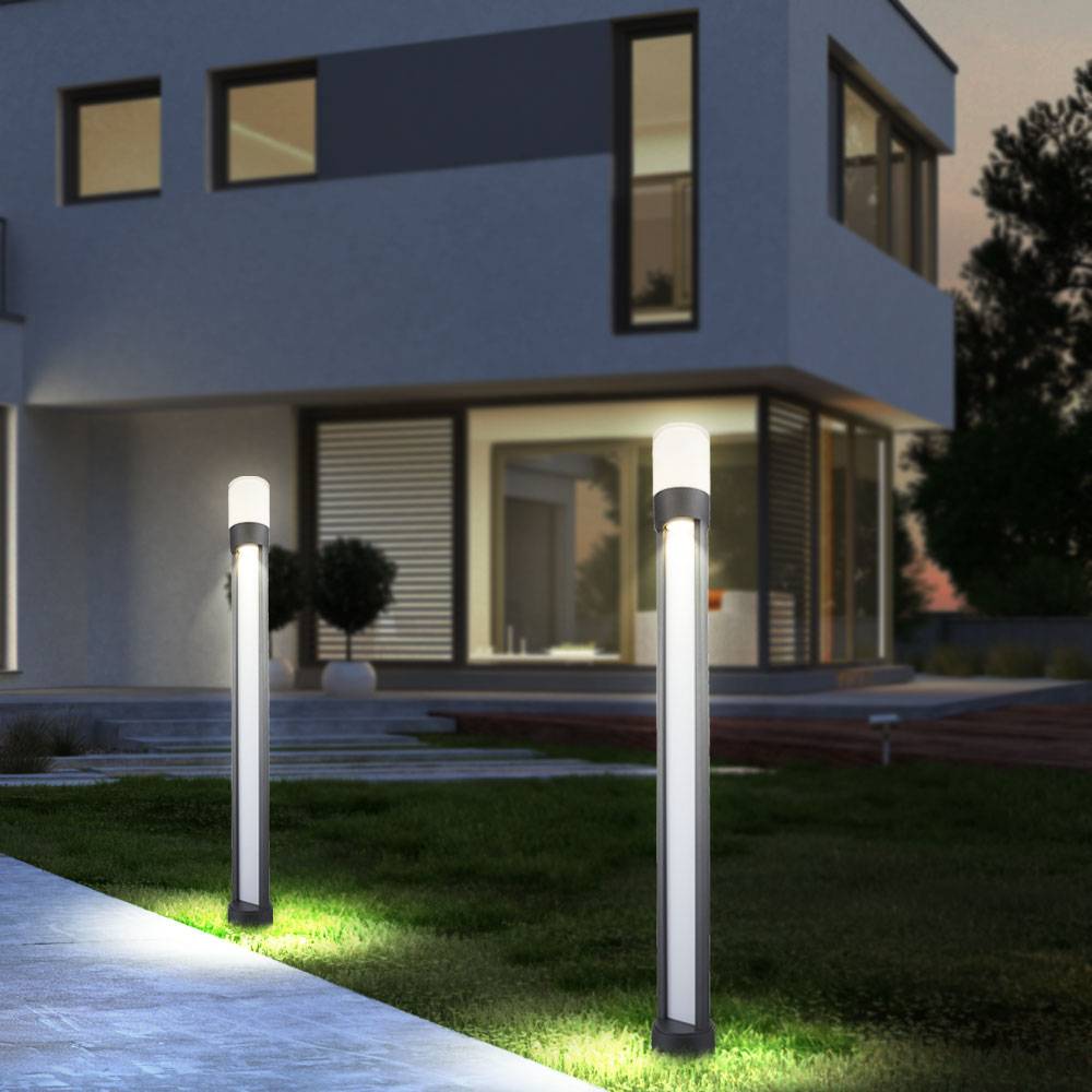 Außen Stehleuchte Wegelampe Gartenleuchte LED Standleuchte grau, Aluminium, IP44, LED 12W 600Lm warmweiß, DxH 11x110 cm