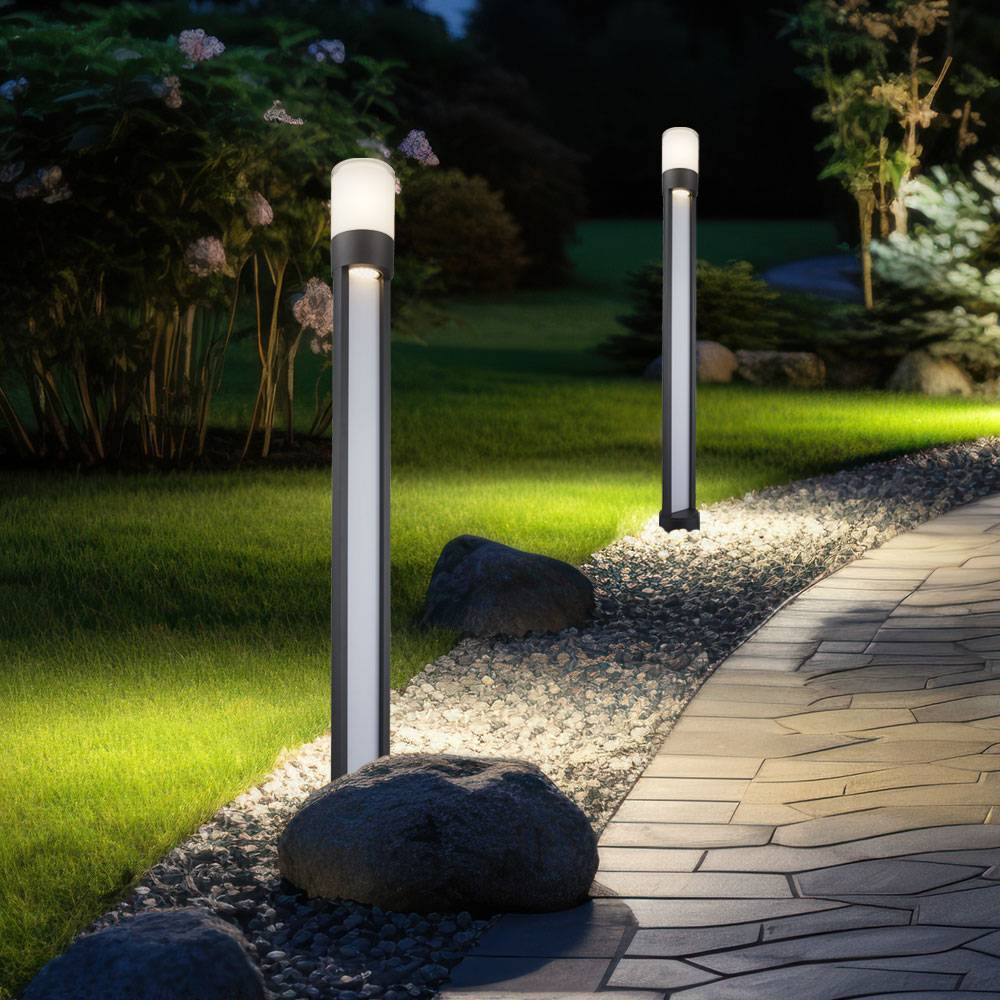 Außen Stehleuchte Wegelampe Gartenleuchte LED Standleuchte grau, Aluminium, IP44, LED 12W 600Lm warmweiß, DxH 11x110 cm