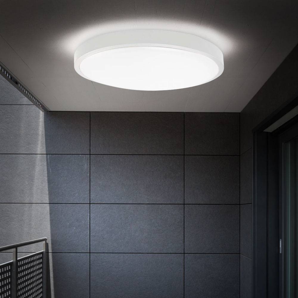 Deckenlampe Badezimmerleuchte Wohnzimmerlampe Deckenleuchte Flurlampe rund, Kunststoff weiß IP44, 1x LED 24W 2500Lm 4000K neutralweiß, D 29,5 cm