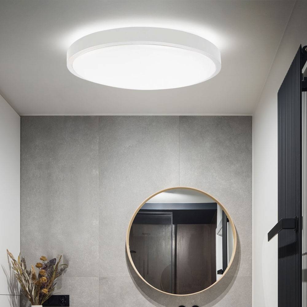 Deckenlampe Badezimmerleuchte Wohnzimmerlampe Deckenleuchte Flurlampe rund, Kunststoff weiß IP44, 1x LED 24W 2500Lm 4000K neutralweiß, D 29,5 cm