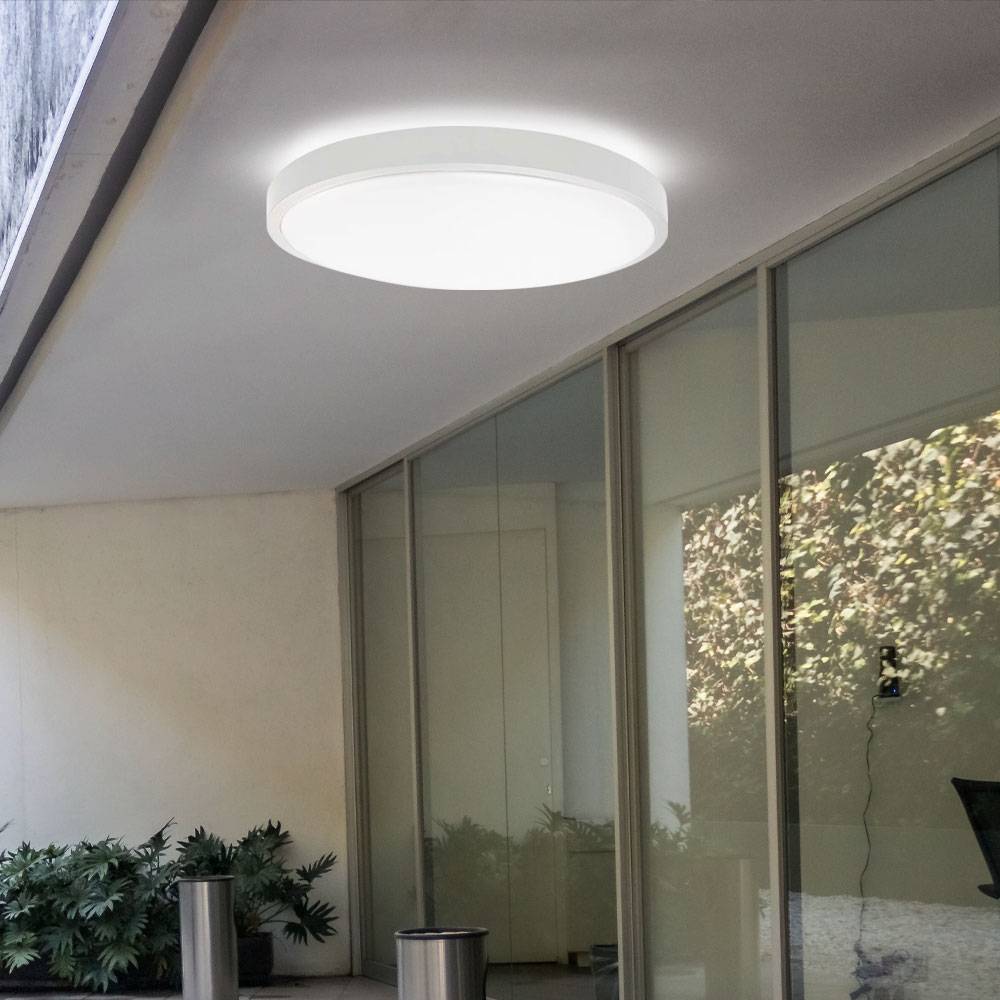 Deckenlampe Badezimmerleuchte Wohnzimmerlampe Deckenleuchte Flurlampe rund, Kunststoff weiß IP44, 1x LED 24W 2500Lm 4000K neutralweiß, D 29,5 cm