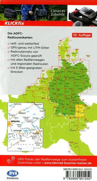 ADFC-Radtourenkarte 27 Oberbayern Ost / Chiemsee / Inn 1:150.000, reiß- und wetterfest, GPS-Tracks Download