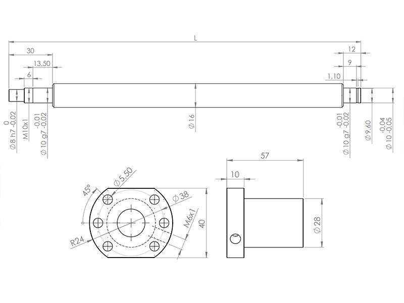 Kugelumlaufspindel SFU1610-DM 1052mm für Easy-Mechatronics System 1620B - L1000
