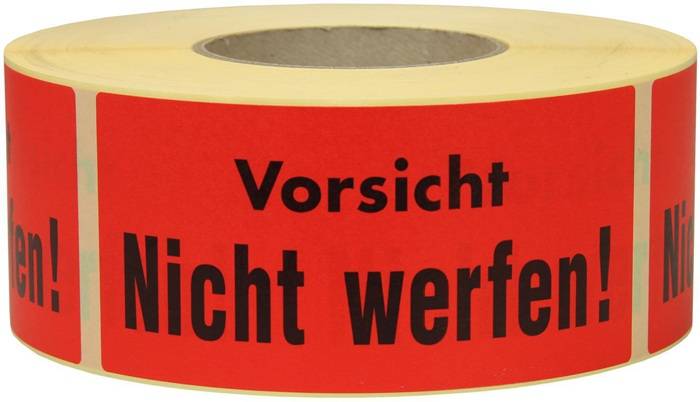 Warnetiketten Maße 145x70mm Papier rot Vorsicht Nicht werfen TRANSPAK