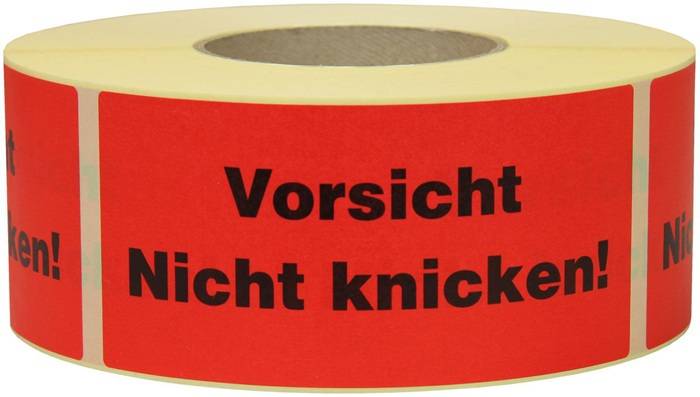 Warnetiketten Maße 145x70mm Papier rot Vorsicht Nicht knicken TRANSPAK