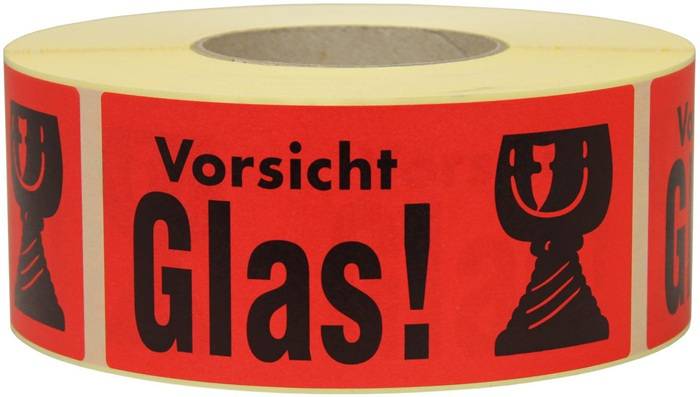Warnetiketten Maße 145x70mm Papier rot Vorsicht Glas! TRANSPAK