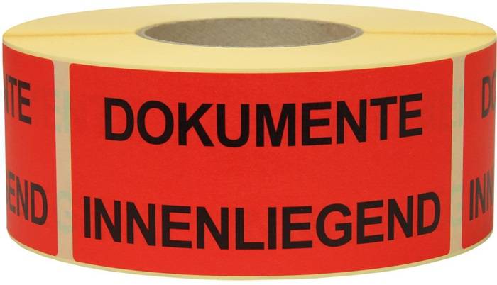 Warnetiketten Maße 145x70mm Papier rot DOKUMENTE innenliegend TRANSPAK