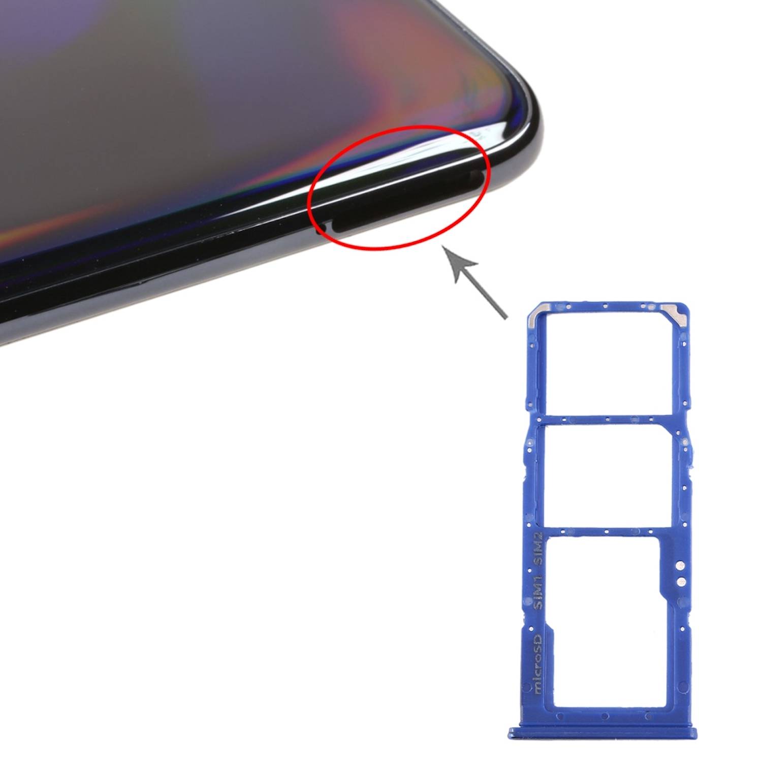 Dual Sim Karten Halter für Samsung Galaxy A70 Blau Card Tray Micro SD