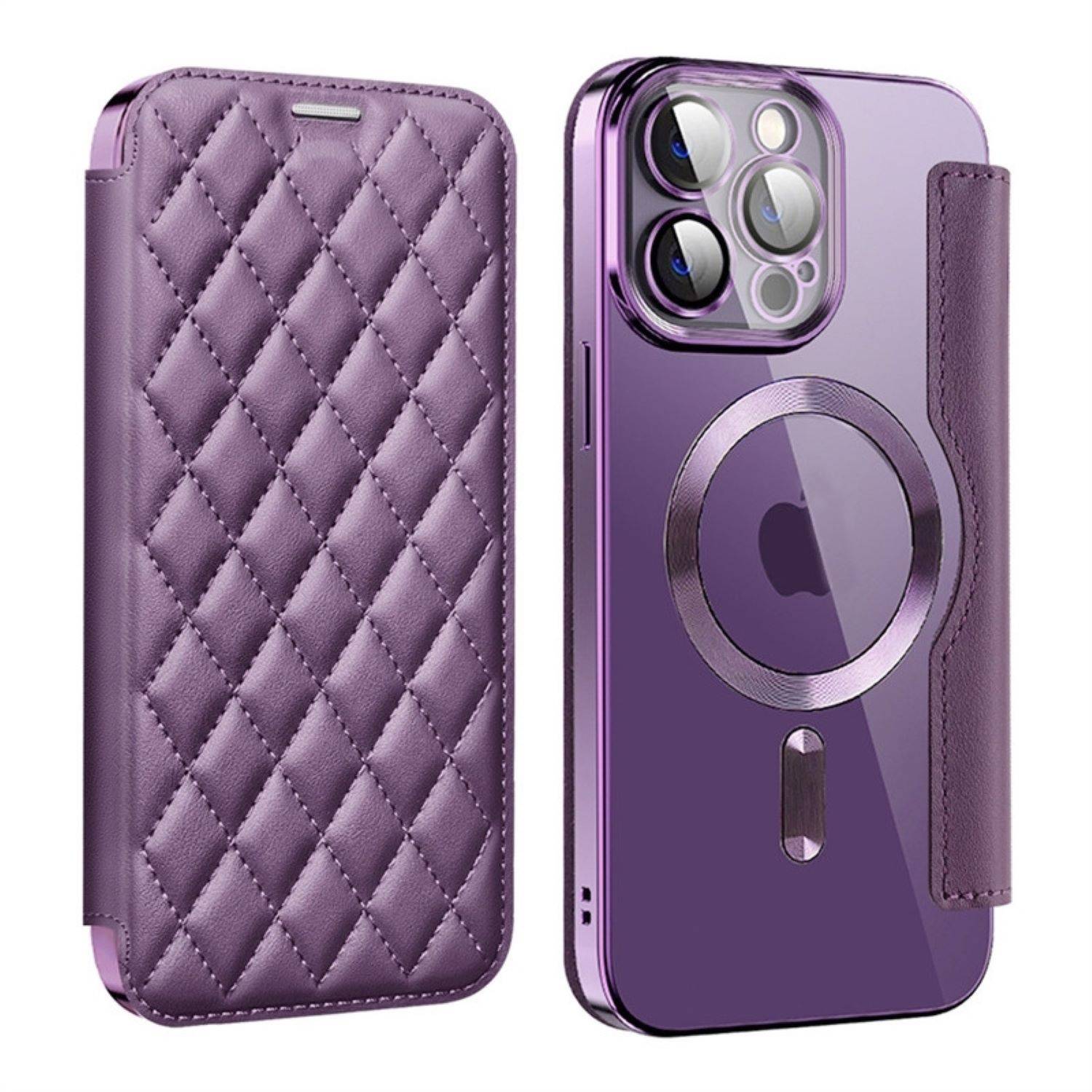 Für Apple iPhone 15 Pro 360 Grad Full Magsafe Anti Datenklau Etui Cover Lila