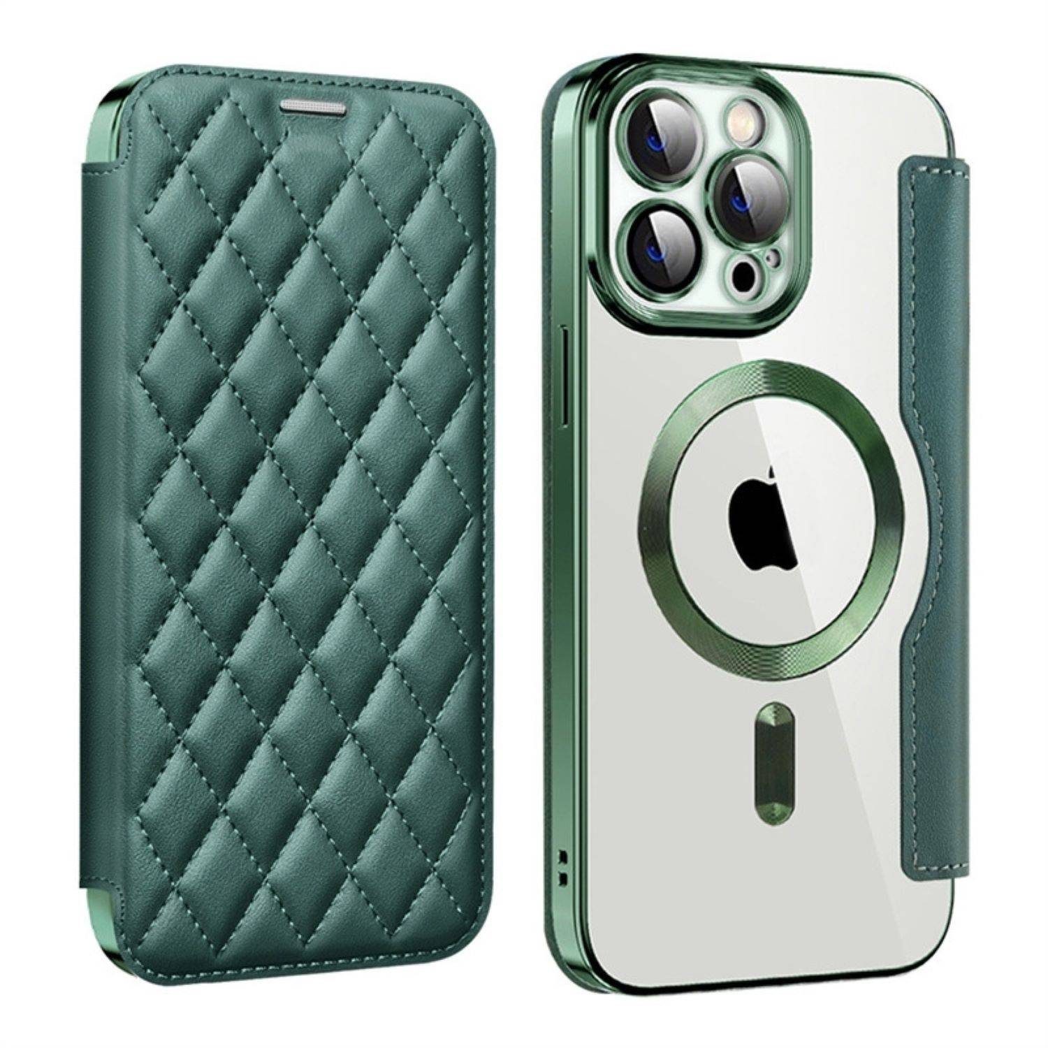 Für Apple iPhone 15 Pro Max 360 Grad Full Magsafe Anti Datenklau Etui Cover Grün