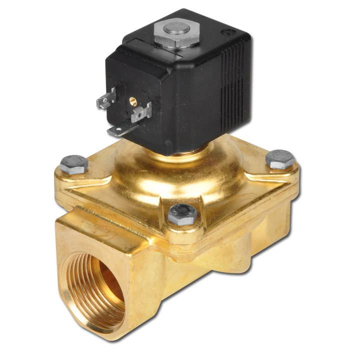 2/2 Wege Mehrmedien Magnetventil - Anschluss G 1/2" - 0 bis 10 bar - Durchfluss 2,2 m³/h - Spule: 24 V (DC) - Stromlos geschlossen - Messing