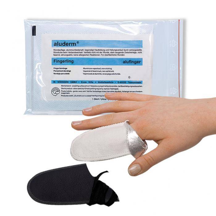 aluderm® alufinger - Stülpverband - 3 alufinger + 1Lederfingerling - Saugfähigkeit 1.400 g/m2
