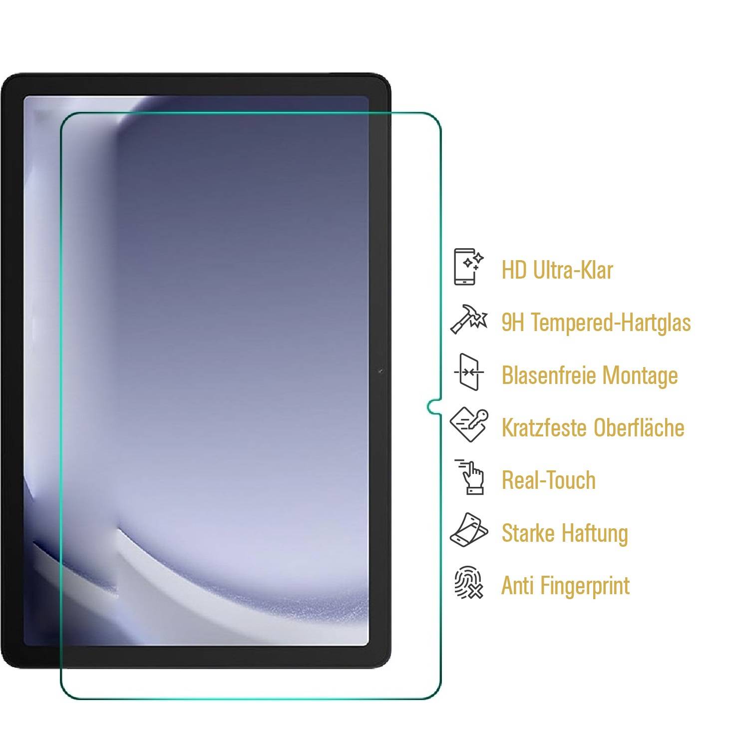 1x 9H Panzerglas für Samsung Galaxy Tab A9 Plus 3D KLAR echtes Tempered Glass Displayschutz Schutzglas Panzerfolie Schutzfolie Screen-Protector