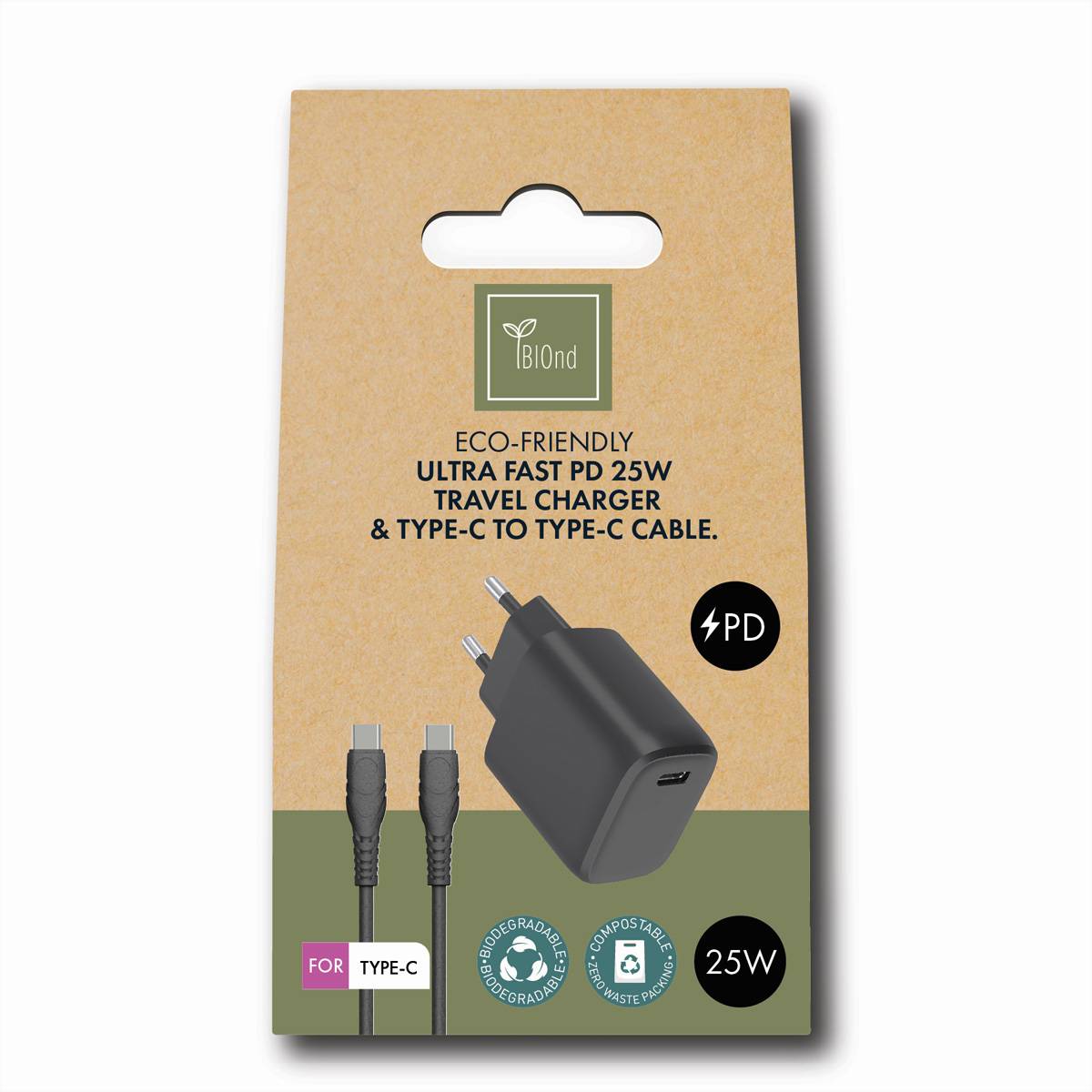 BIOnd BIO-CTC-25W PD-Reiseladegerät + USB-C KABEL