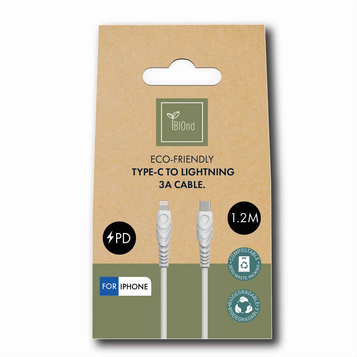 BIOnd BIO-12-TIP USB-C to 8Pin 3A Cable, 1,2 m