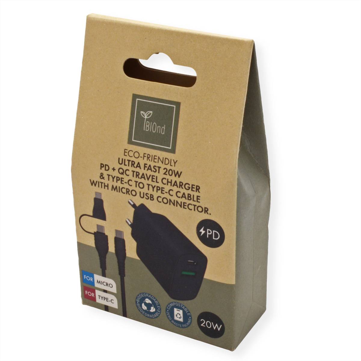 BIOnd BIO-CMC-20W PD 20W Charger Dual Port + USB-C KABEL