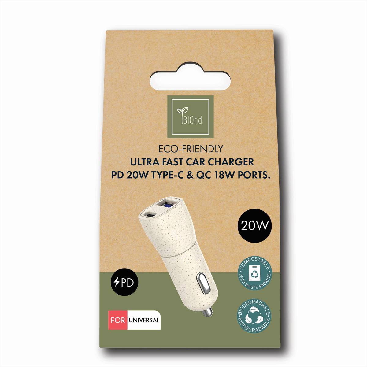 BIOnd BIO-CC-38W Dual USB 38W PD Dual Port USB-C und USB-A Autoladegerät