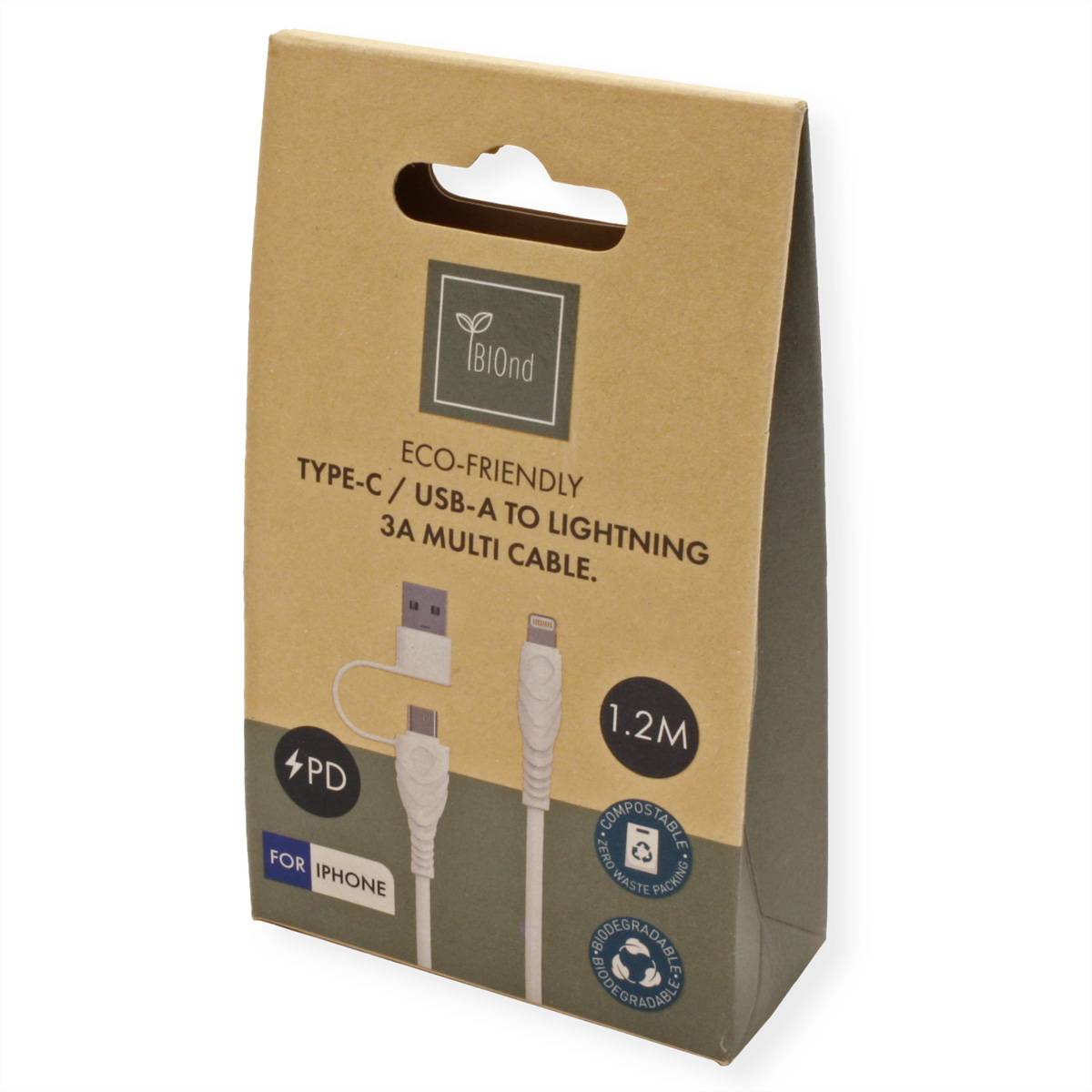 BIOnd BIO-CT-IP USB-C to 8PIN & USB-A 3,5A Cable, 1,2 m