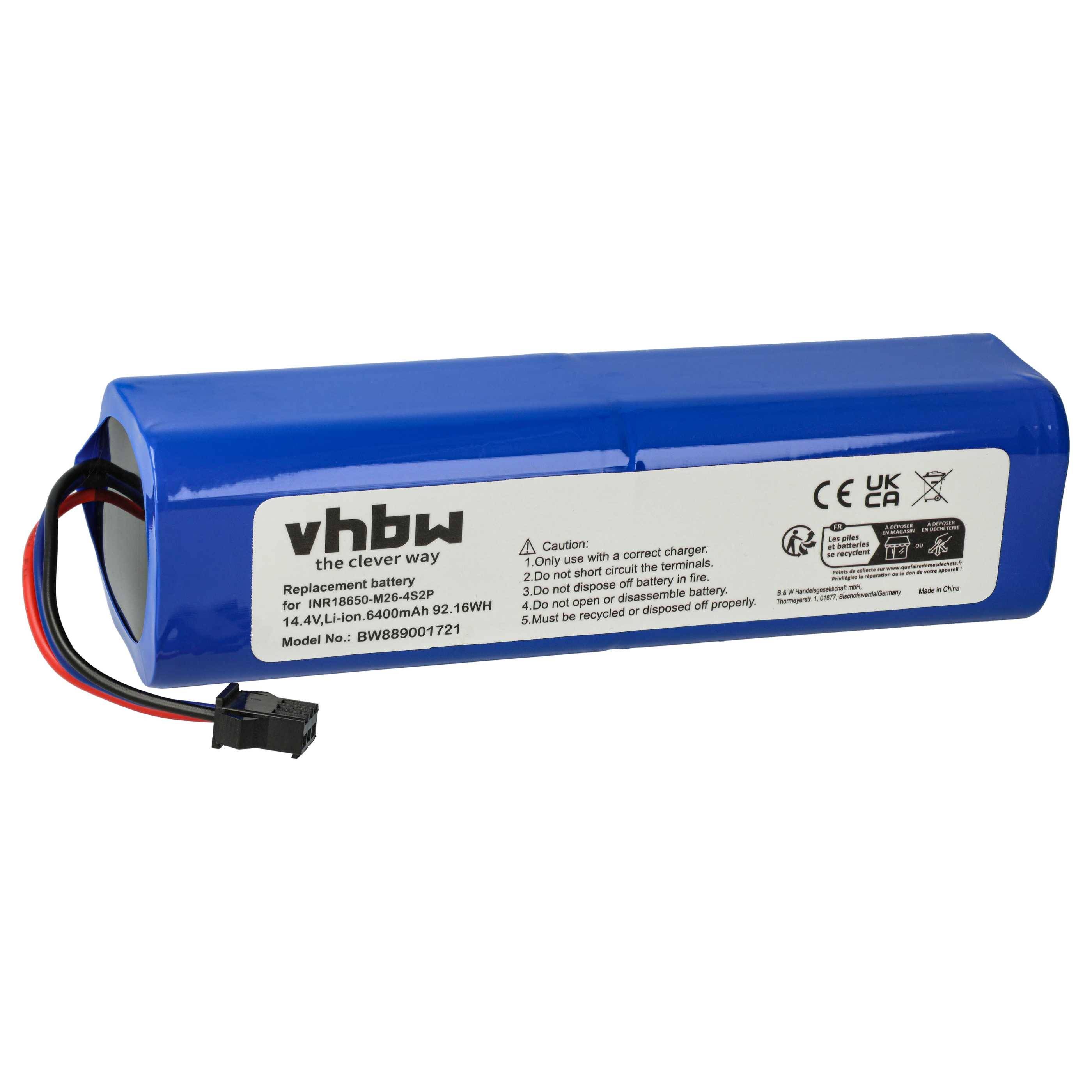 vhbw Akku kompatibel mit Blaupunkt Bluebot Xtreme BPK-VCBB1XTE, BPK-VCBB1XTEN, BPK-VCBB1XTEIC Saugroboter (6400 mAh, 14,4 V, Li-Ion)
