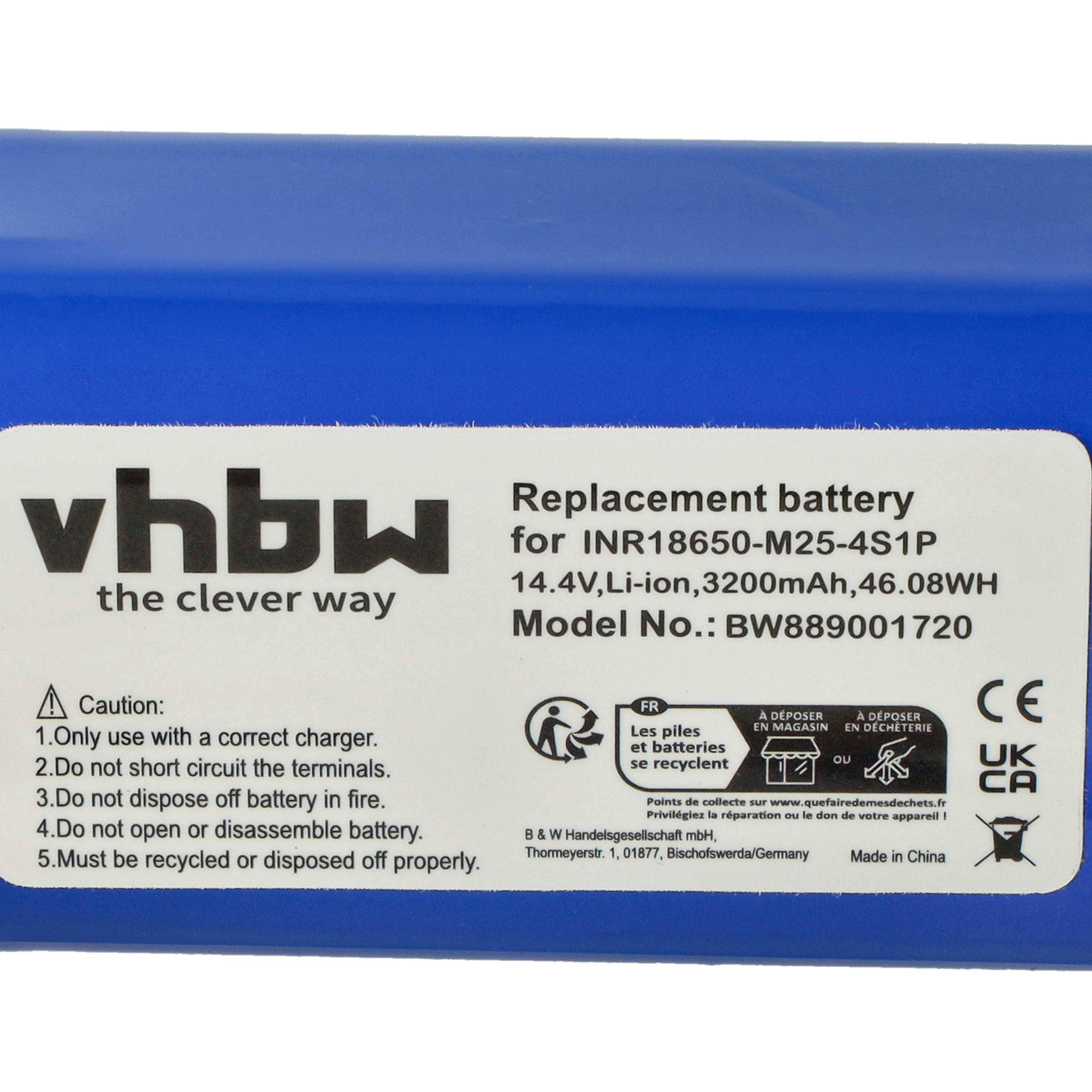 vhbw Akku kompatibel mit Proscenic 820P, 800T, PR-830S, PR-820T, PR-800T, 820T, 830T, 820S Saugroboter (3200 mAh, 14,4 V, Li-Ion)