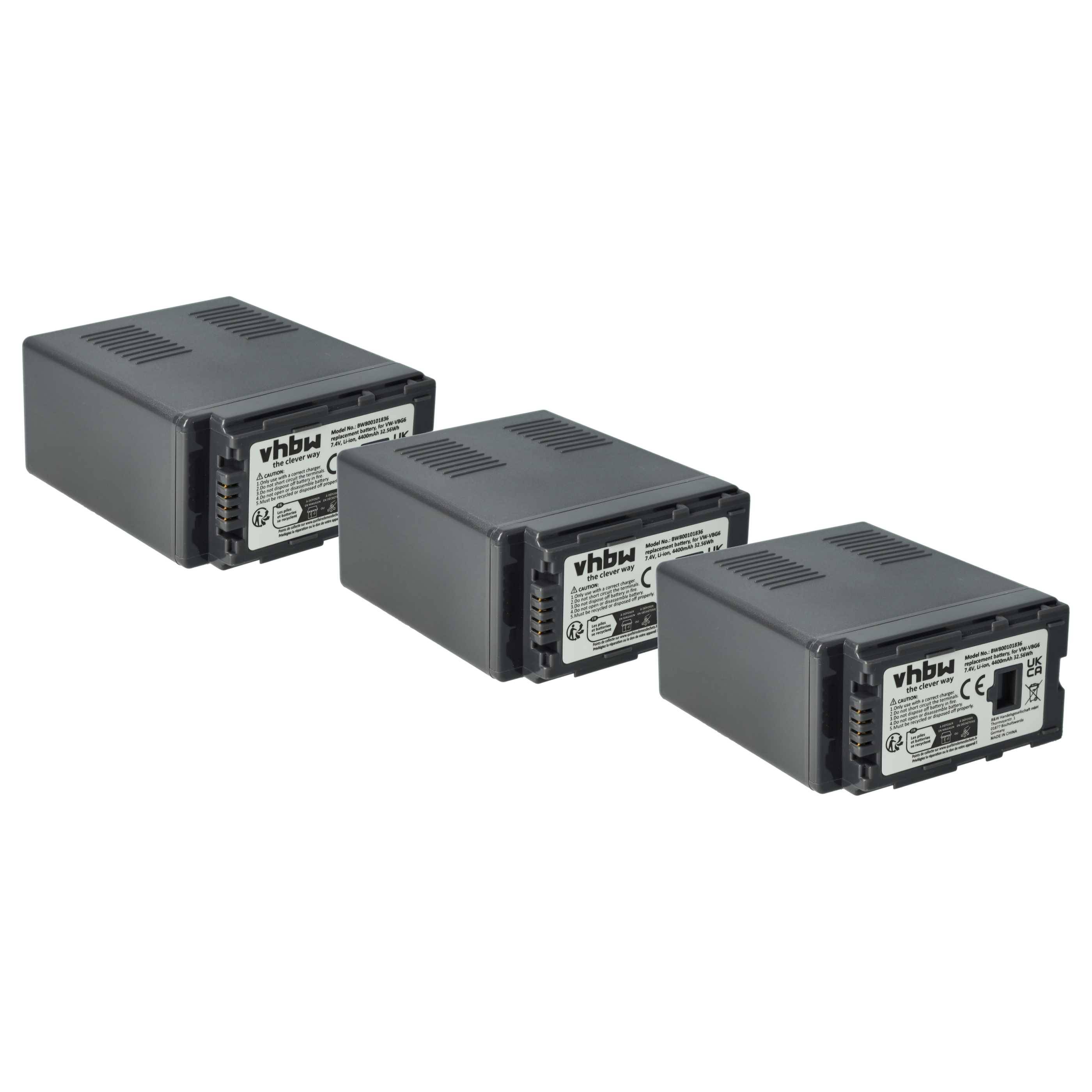 vhbw 3x Akku Ersatz für Panasonic VW-VBG6 für Videokamera Camcorder (4400 mAh, 7,4 V, Li-Ion) + Infochip
