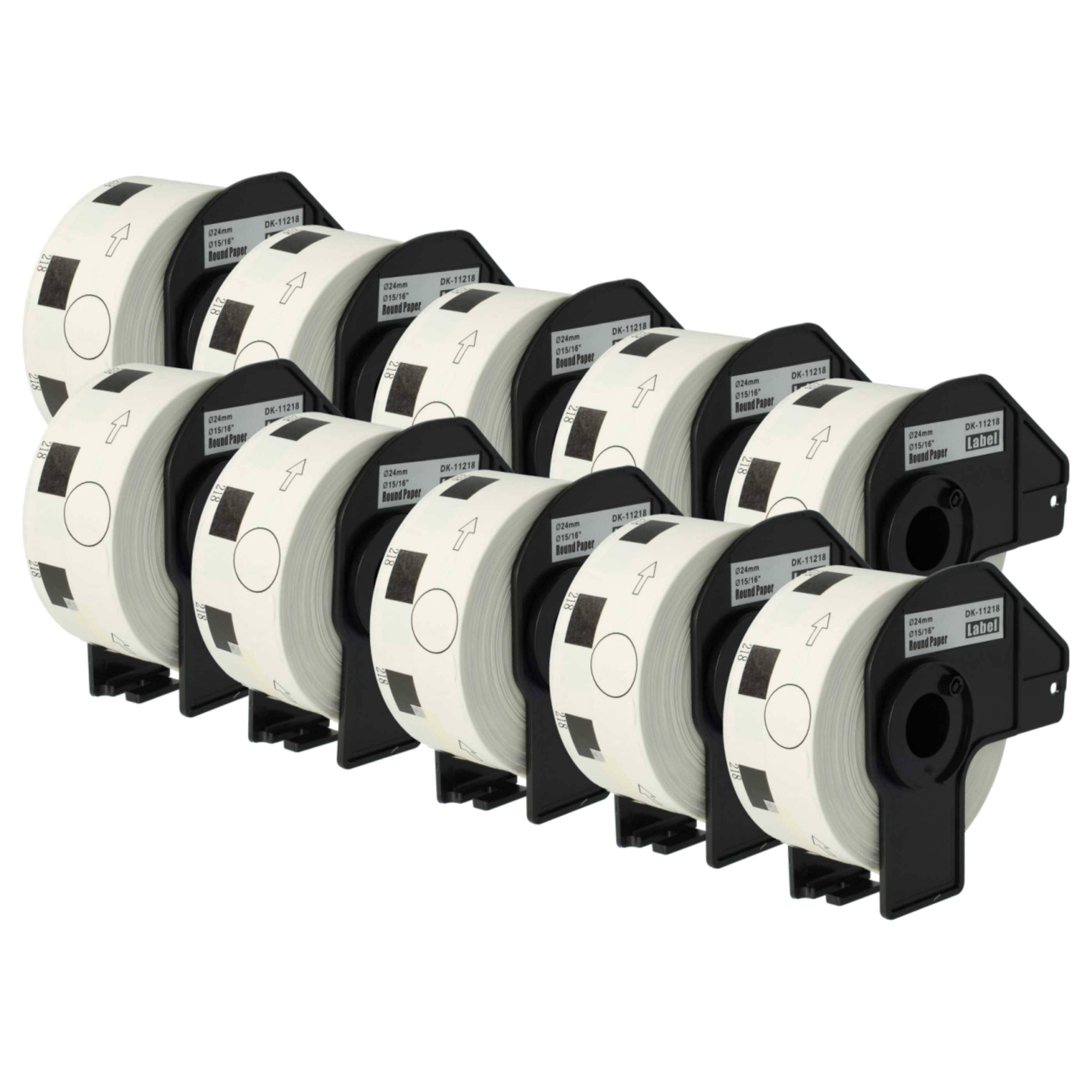vhbw 10x Rolle mit Halter 24mm kompatibel mit Brother PT QL-1050 | QL1050N, QL-1060 Drucker - Premium Weiß, (1000 Etiketten)