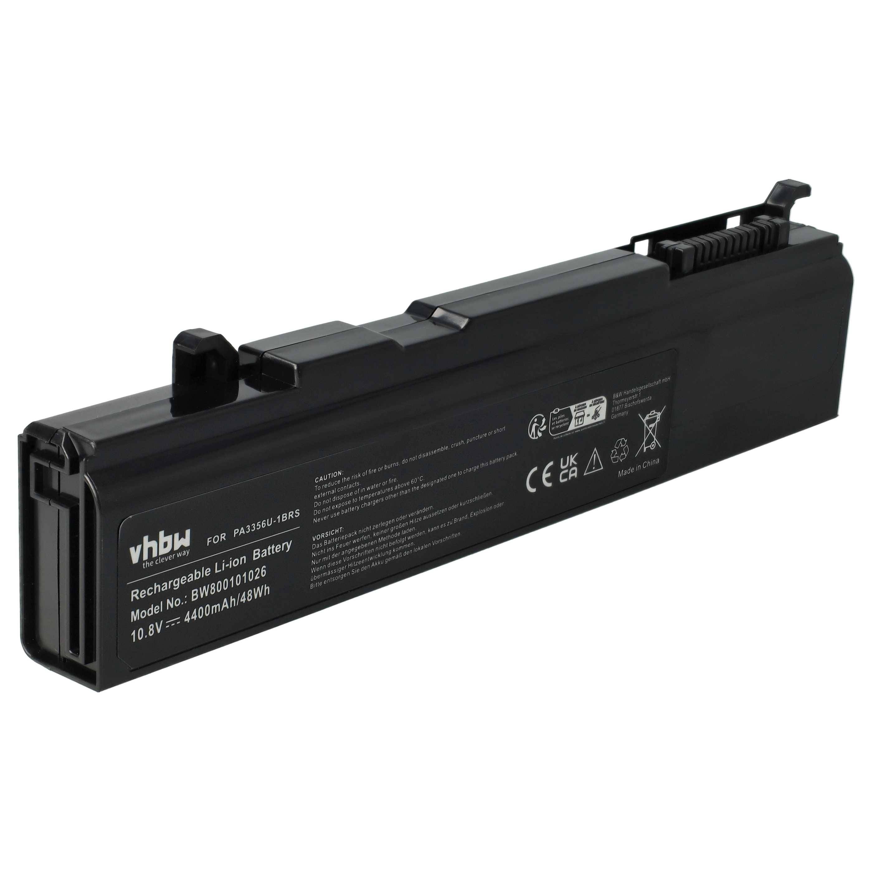 vhbw Akku kompatibel mit Toshiba Tecra S4, S3-366, S3-141, S3-161, S3-129, S3-140, S3-208, S3-242 Notebook (4400 mAh, 10,8 V, Li-Ion)