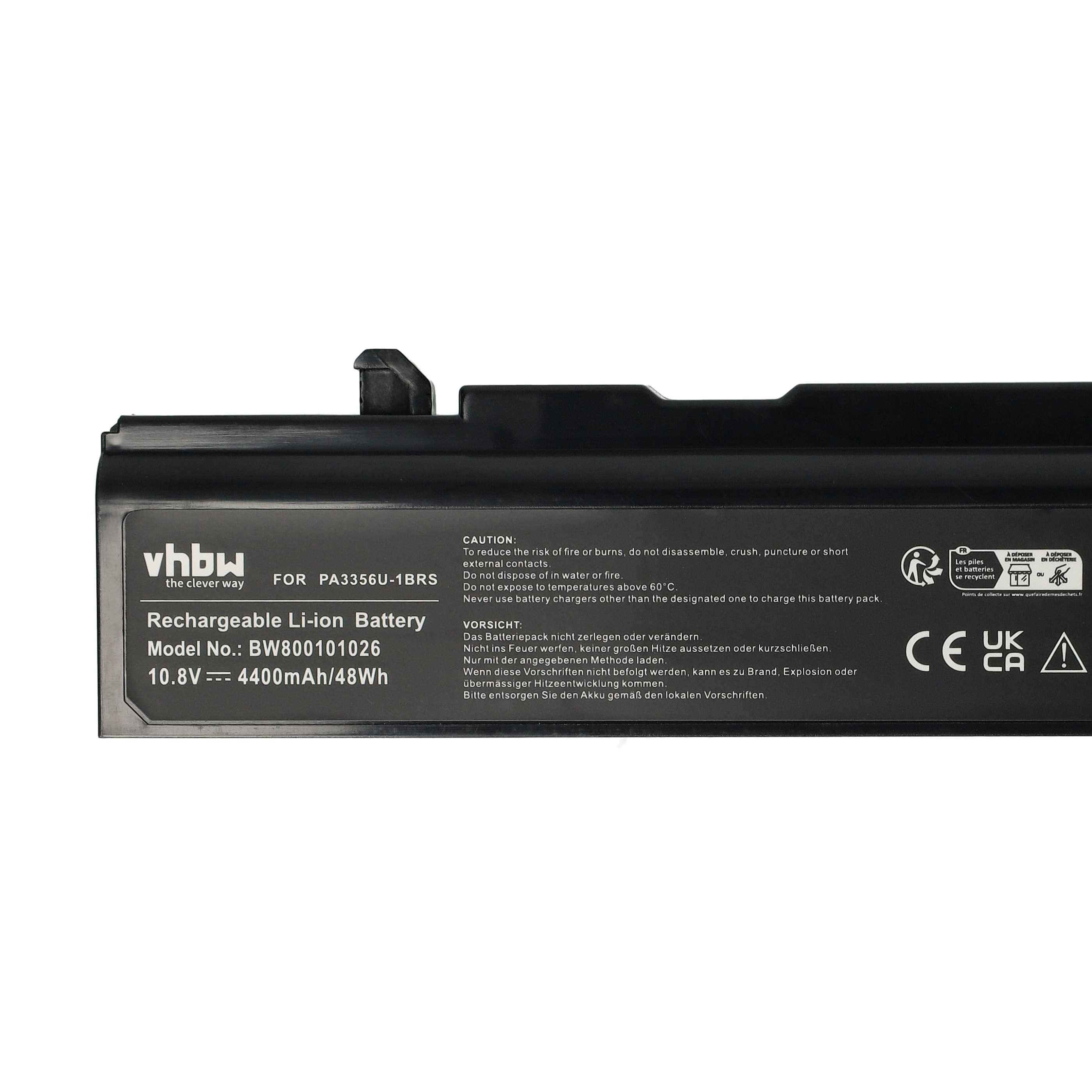 vhbw Akku kompatibel mit Toshiba Tecra S4, S3-366, S3-141, S3-161, S3-129, S3-140, S3-208, S3-242 Notebook (4400 mAh, 10,8 V, Li-Ion)