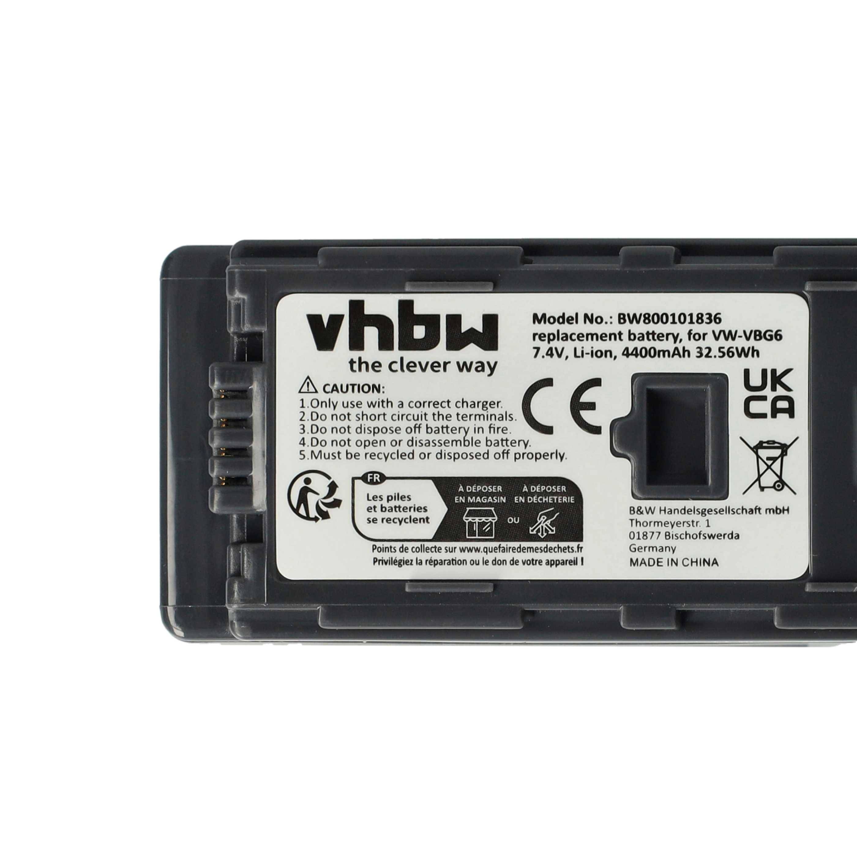 vhbw 2x Akku Ersatz für Panasonic VW-VBG6 | für Videokamera Camcorder (4400 mAh, 7,4 V, Li-Ion) + Infochip
