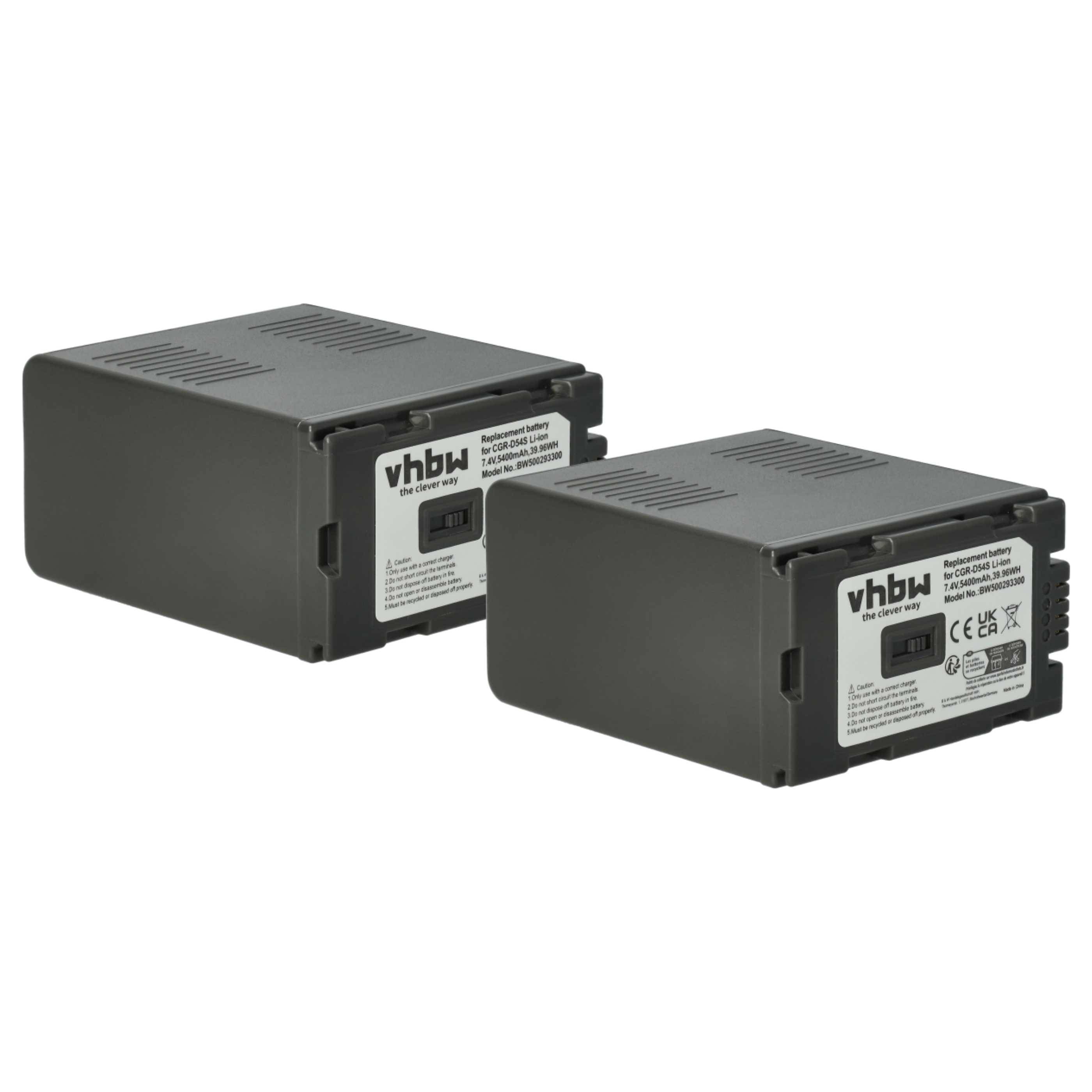 vhbw 2x Akku Ersatz für Panasonic CGA-D54S, CGA-D54, CGA-D54SE, CGP-D120, CGP-D110 für Videokamera Camcorder (5400 mAh, 7,4 V, Li-Ion)