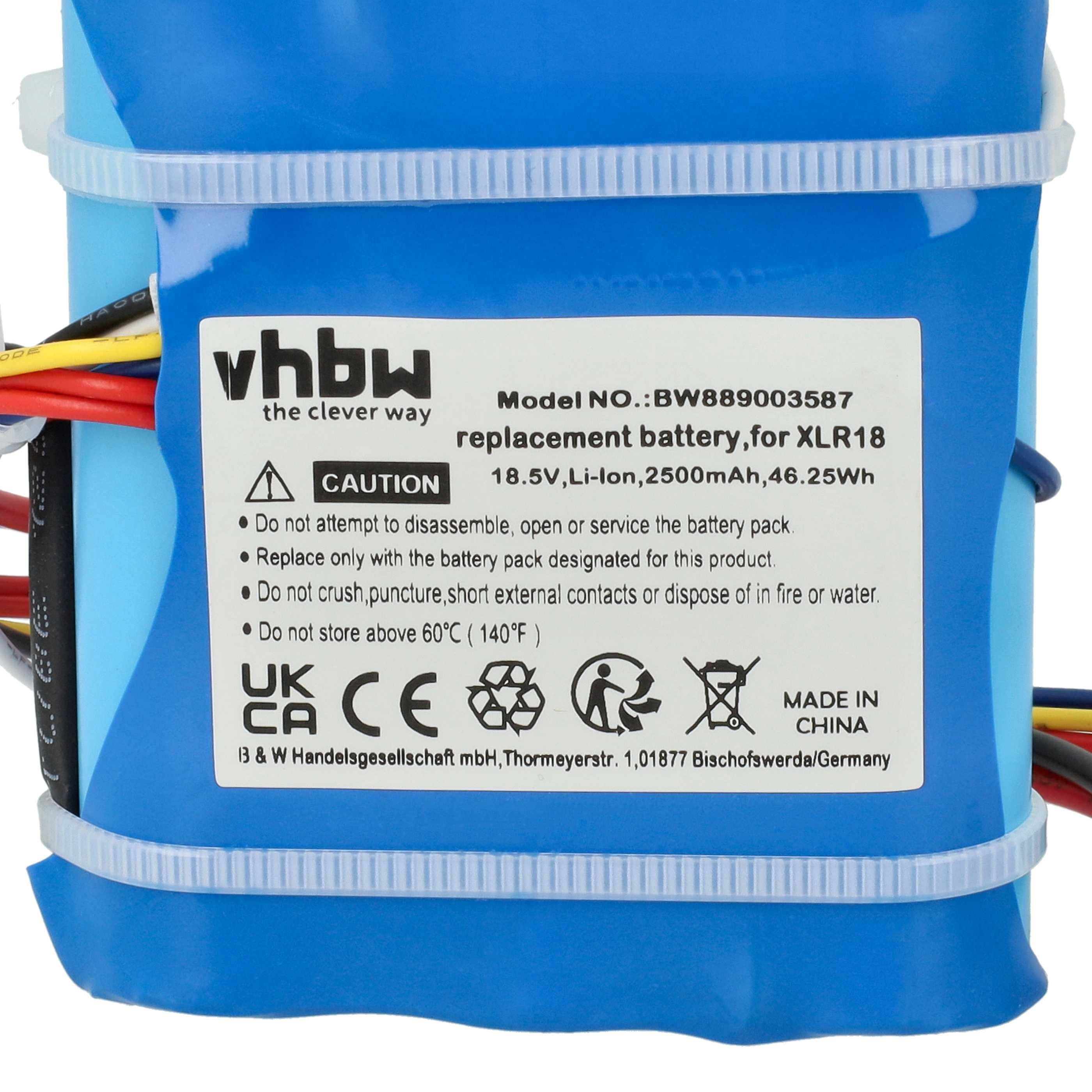 vhbw 1x Akku kompatibel mit DeLonghi Colombina XLR18LM.BL, XLR18LI.GR, XLR18LI, XLR18LM Staubsauger (2500 mAh, 18,5 V, Li-Ion, ohne Gehäuse)