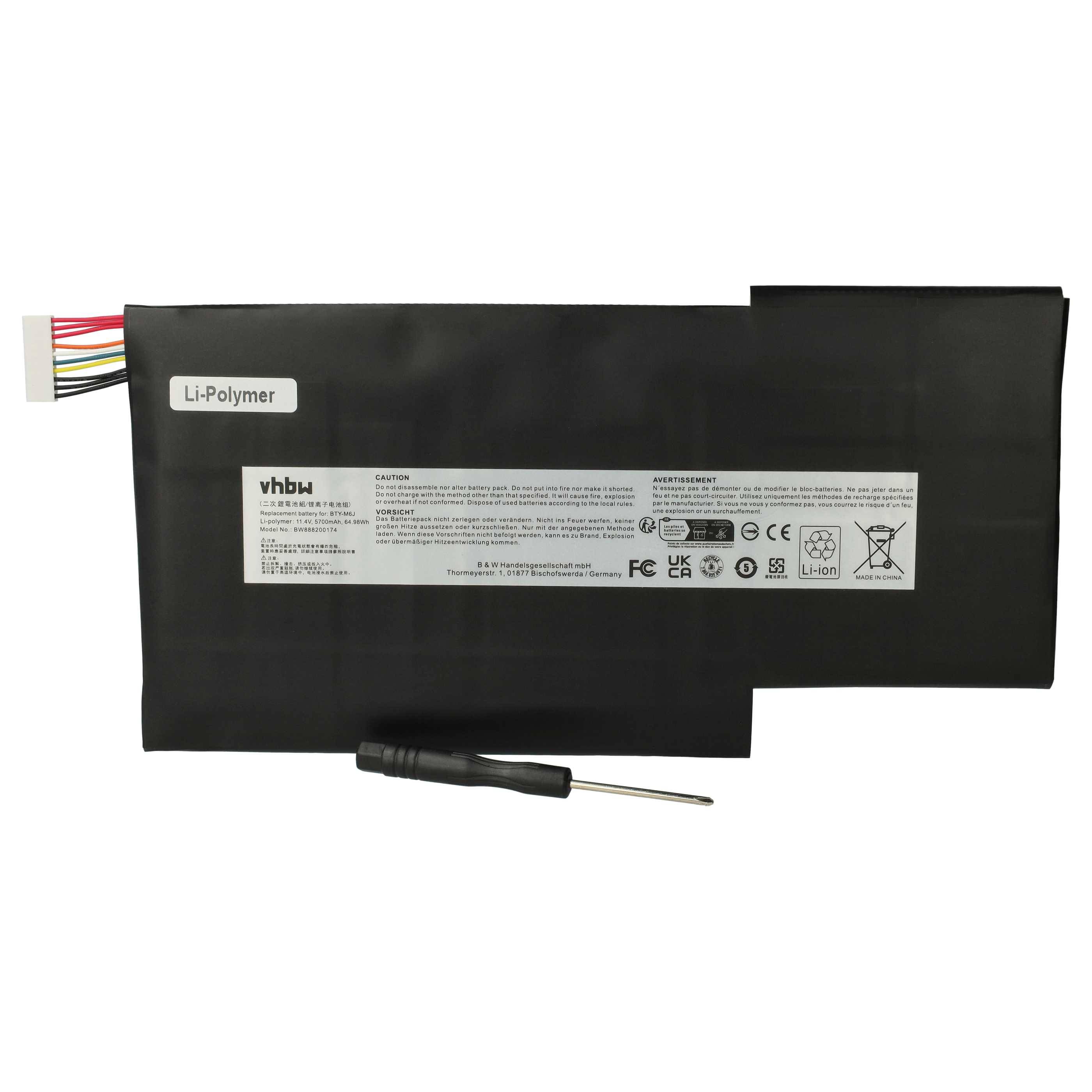 vhbw Akku Ersatz für MSI MS-17B7, MS-17B6 für Notebook (5700 mAh, 11,4 V, Li-Polymer)