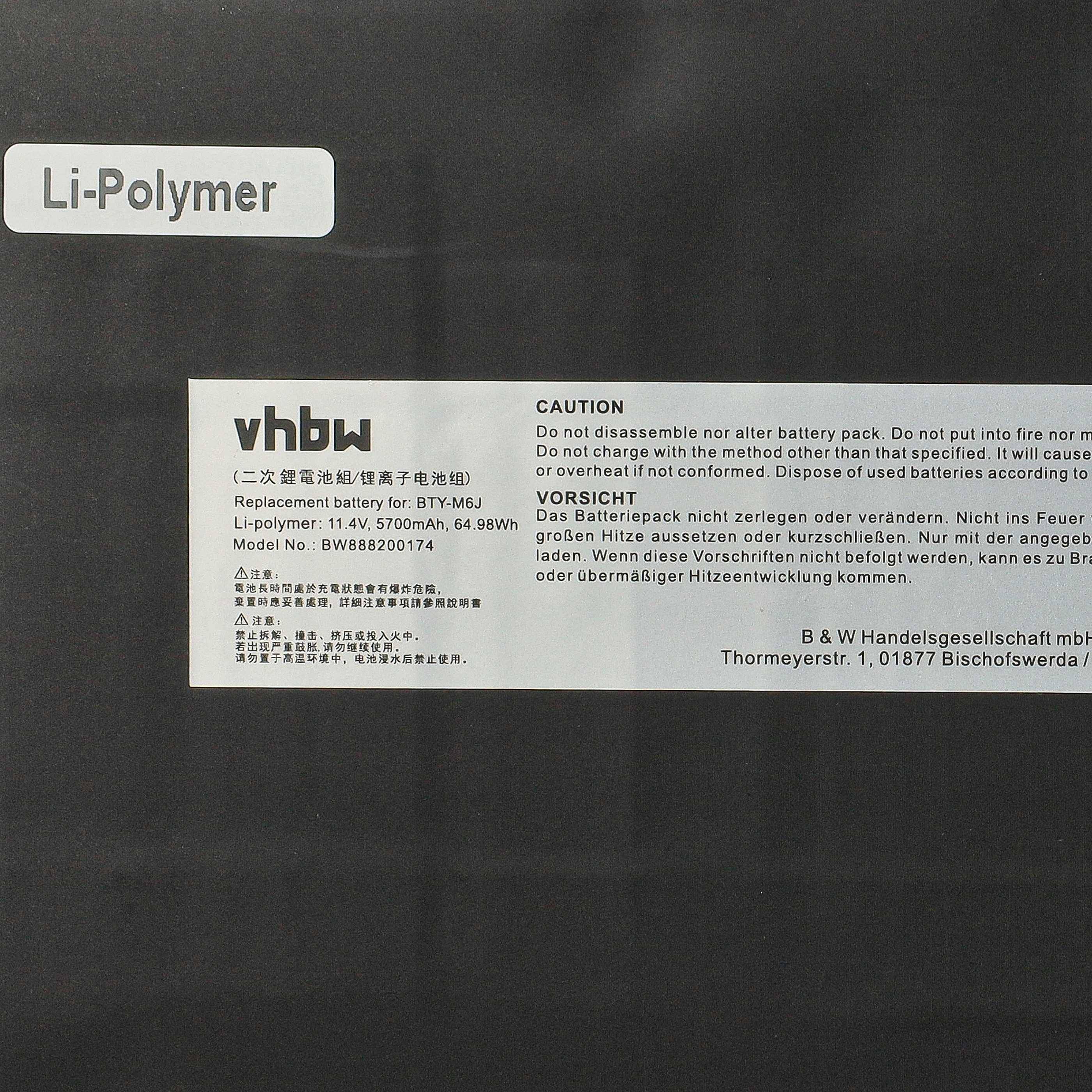 vhbw Akku Ersatz für MSI MS-17B7, MS-17B6 für Notebook (5700 mAh, 11,4 V, Li-Polymer)