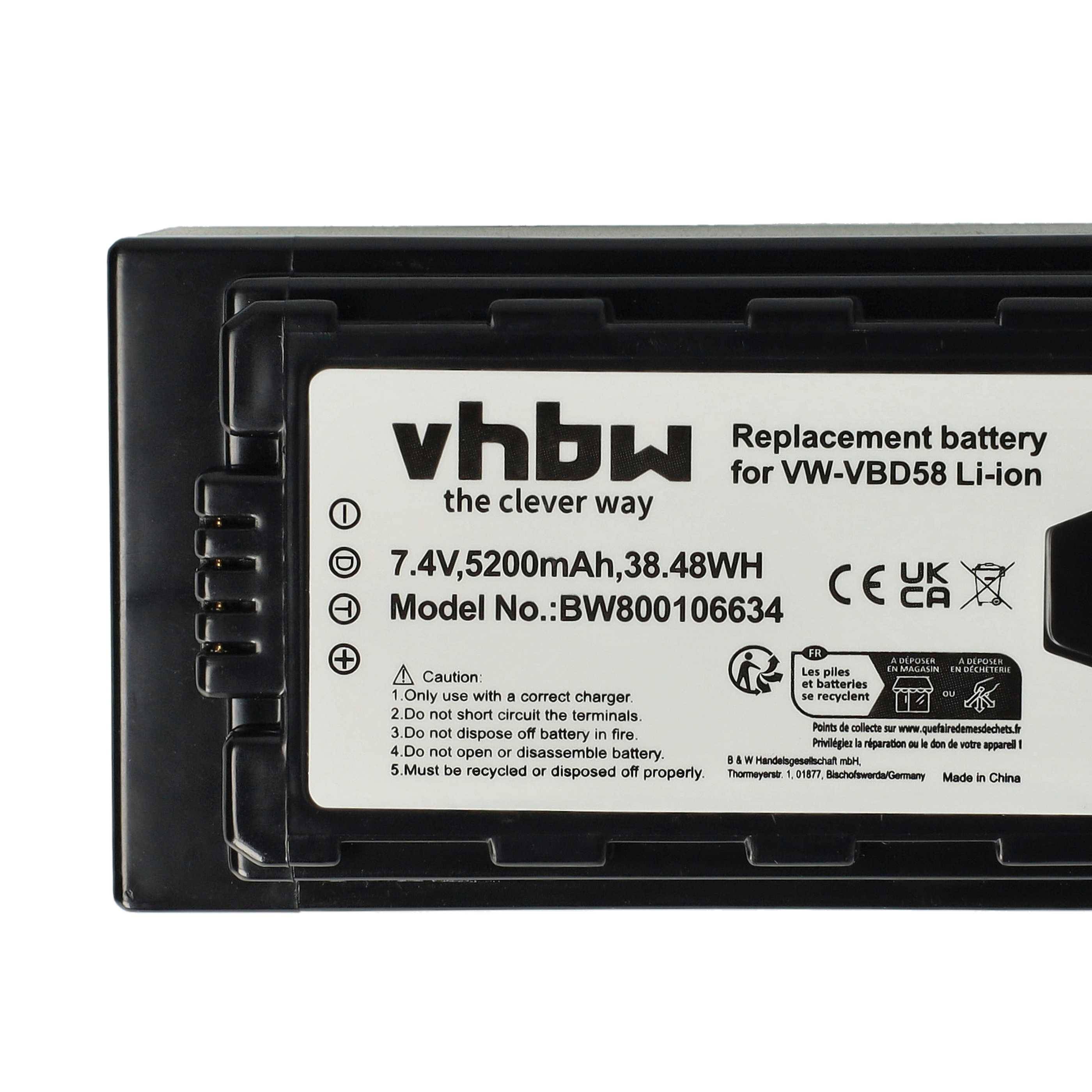 vhbw Akku kompatibel mit Panasonic AG-AC8EJ, AG-AC8, AJ-PX270, AJ-PX270EJ Videokamera Camcorder (5200 mAh, 7,4 V, Li-Ion) + Infochip