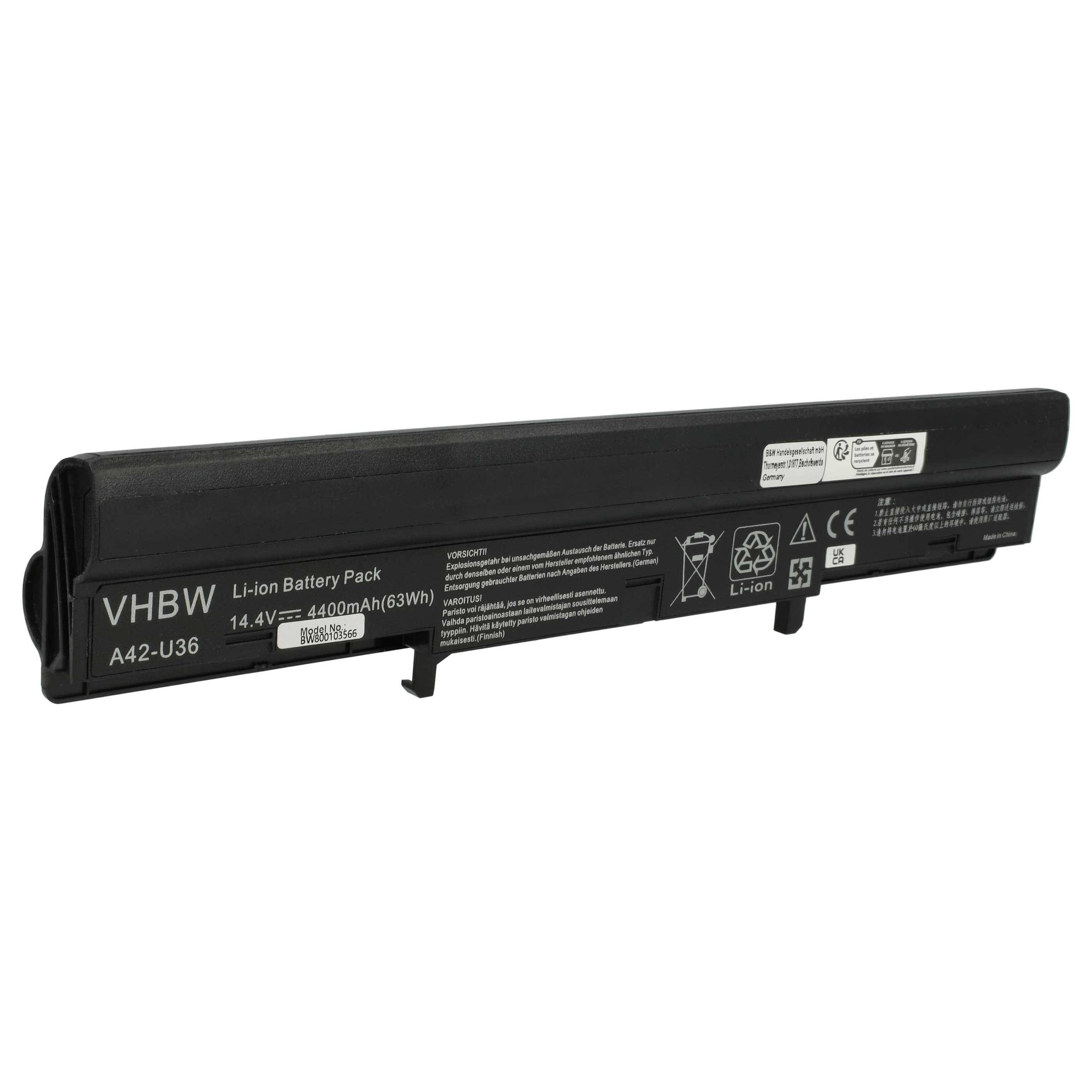 vhbw 1x Akku kompatibel mit Asus U84SG, U82U, U84S, U84, U82, U44SG Notebook (4400 mAh, 14,8 V, Li-Ion)
