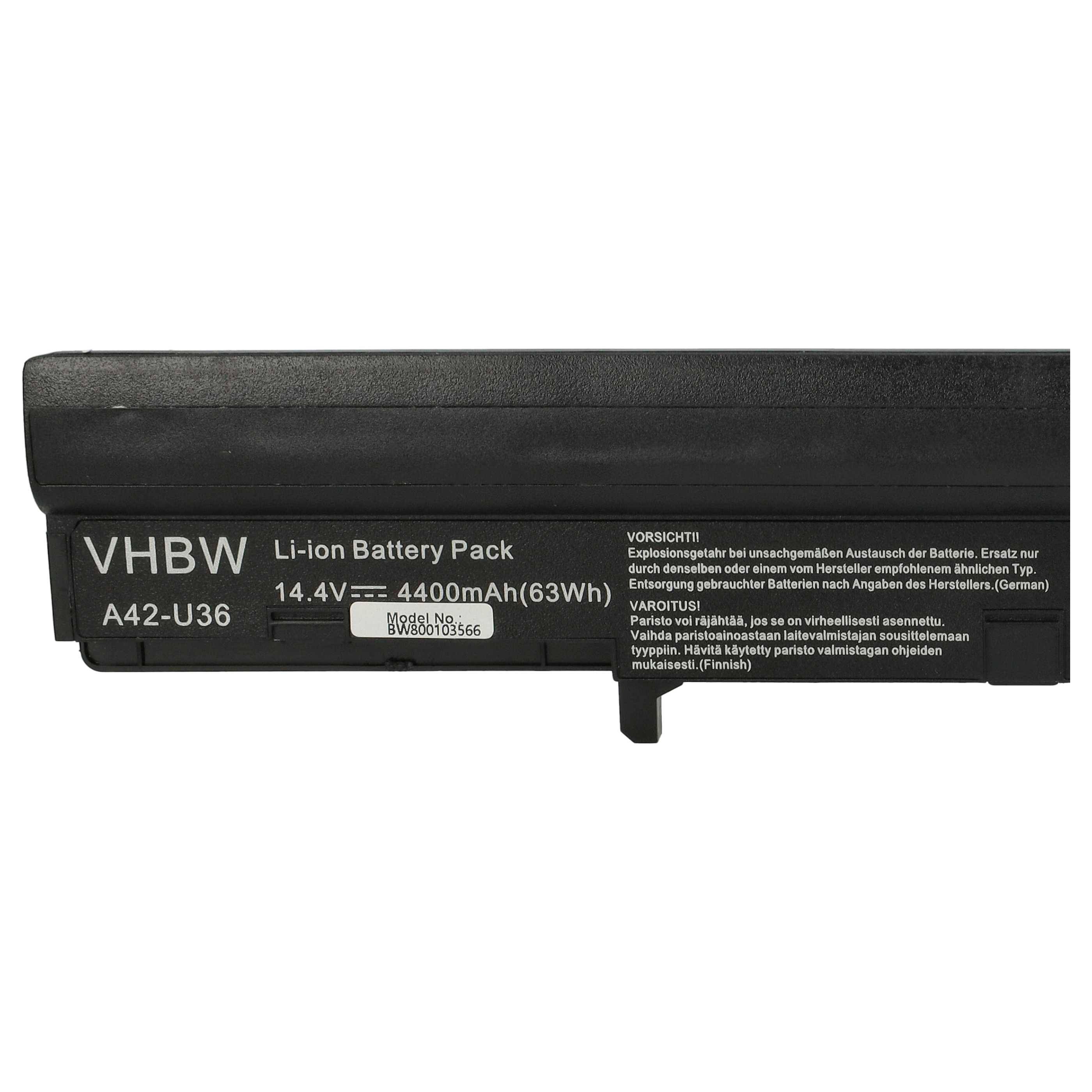 vhbw 1x Akku Ersatz für Asus A41-U36, 4INR18/65-2, A42-U36, 4INR18/65 für Notebook (4400 mAh, 14,8 V, Li-Ion)