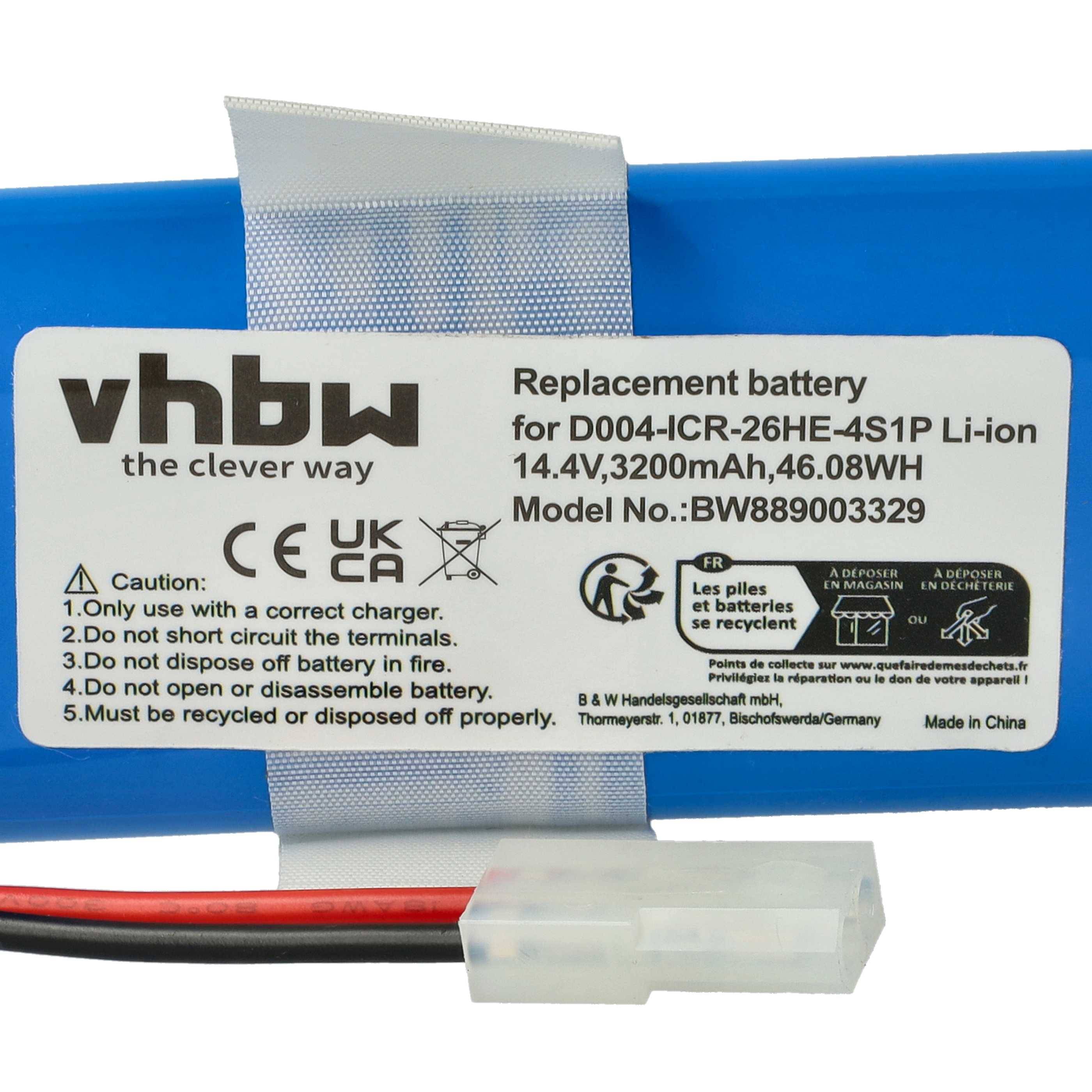 vhbw 1x Akku kompatibel mit 360 D004-ICR-26HE-4S1P Saugroboter (3200 mAh, 14,4 V, Li-Ion)