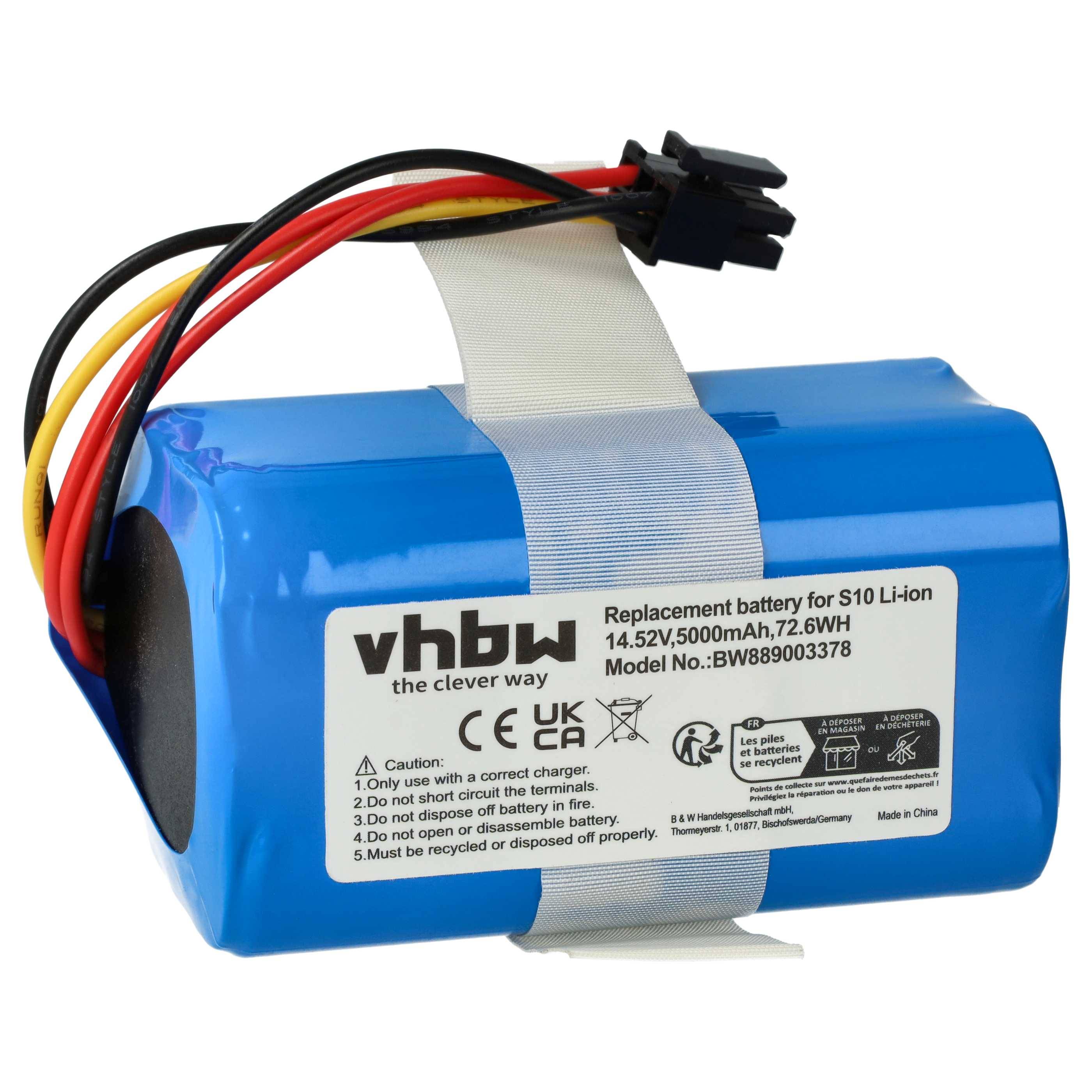 vhbw Akku kompatibel mit 360 S10, QH100003, X100 Max, X100 Saugroboter (5000 mAh, 14,52 V, Li-Ion)