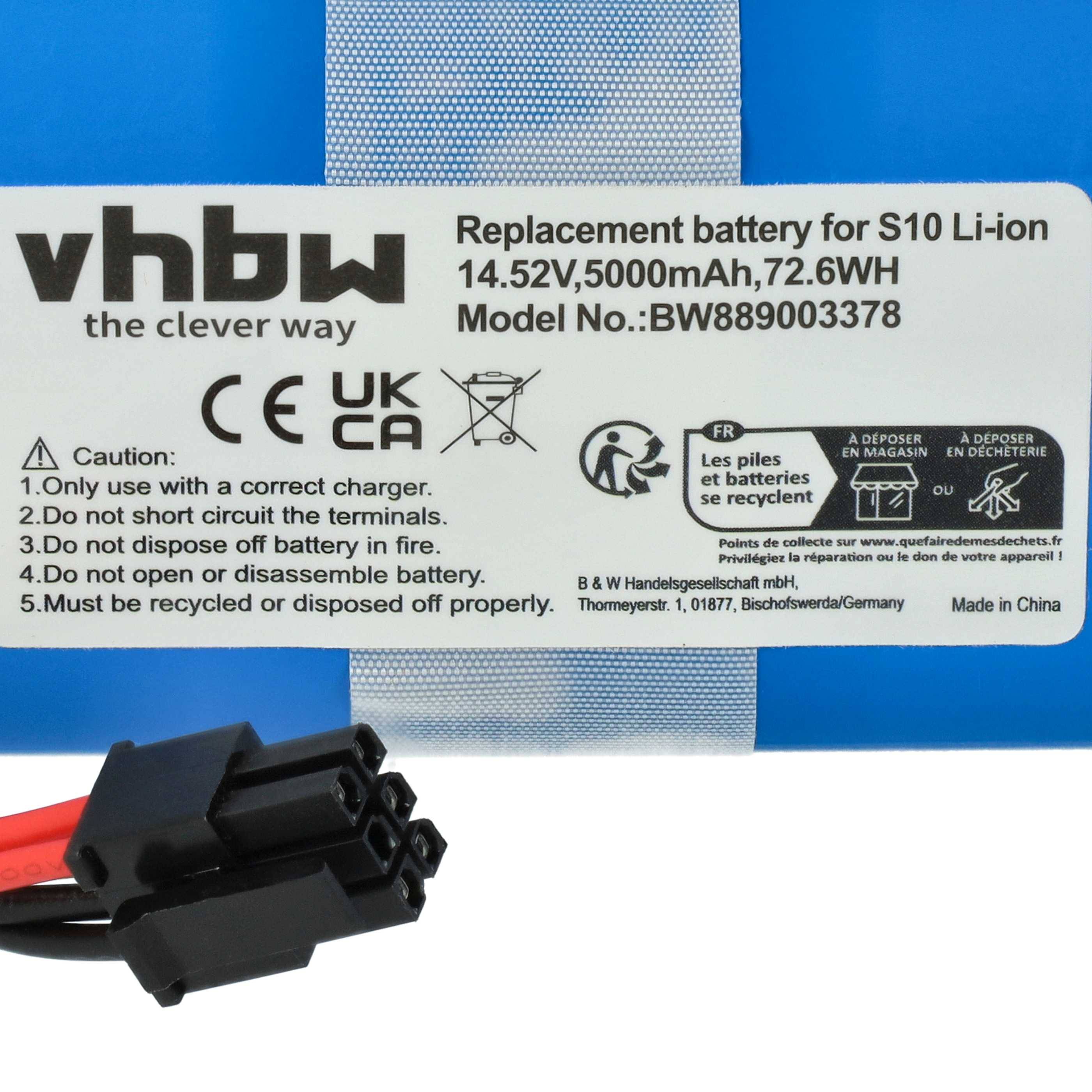 vhbw Akku kompatibel mit 360 S10, QH100003, X100 Max, X100 Saugroboter (5000 mAh, 14,52 V, Li-Ion)
