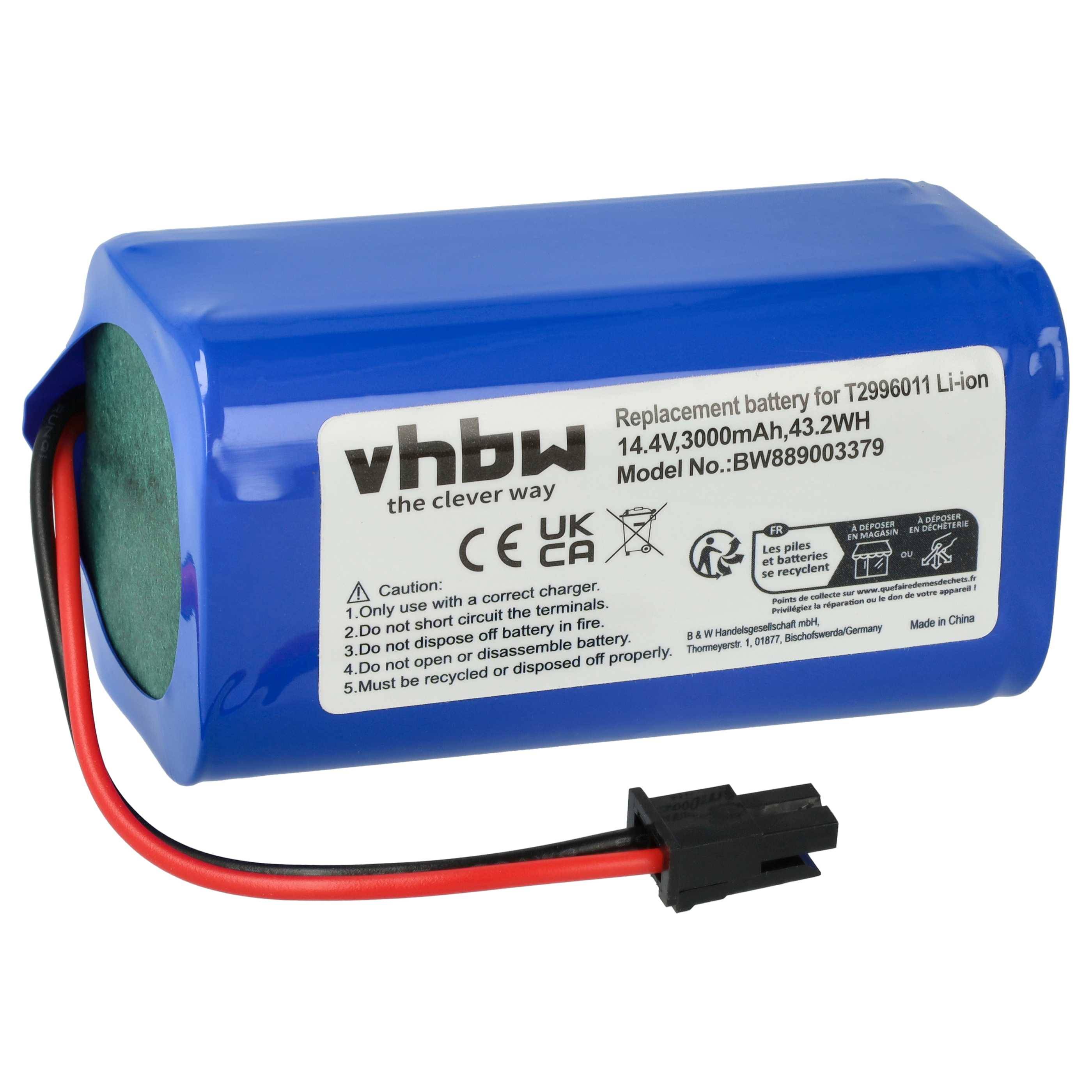 vhbw Akku kompatibel mit Ultenic T10 Elite Saugroboter (3000 mAh, 14,4 V, Li-Ion)