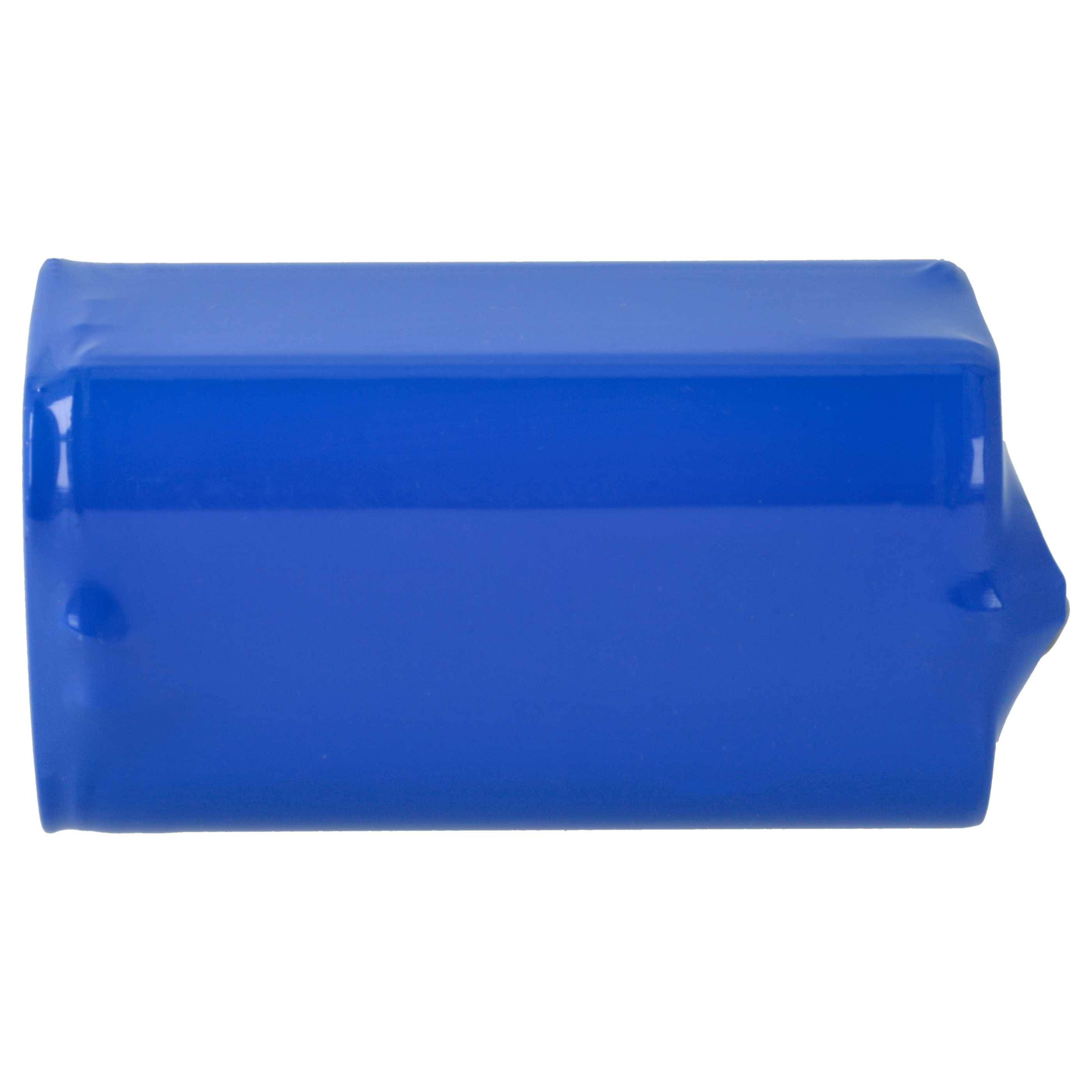 Ein solider blauer rechteckiger Gegenstand, vermutlich eine Batterie, mit glatten, glänzenden Oberflächen.