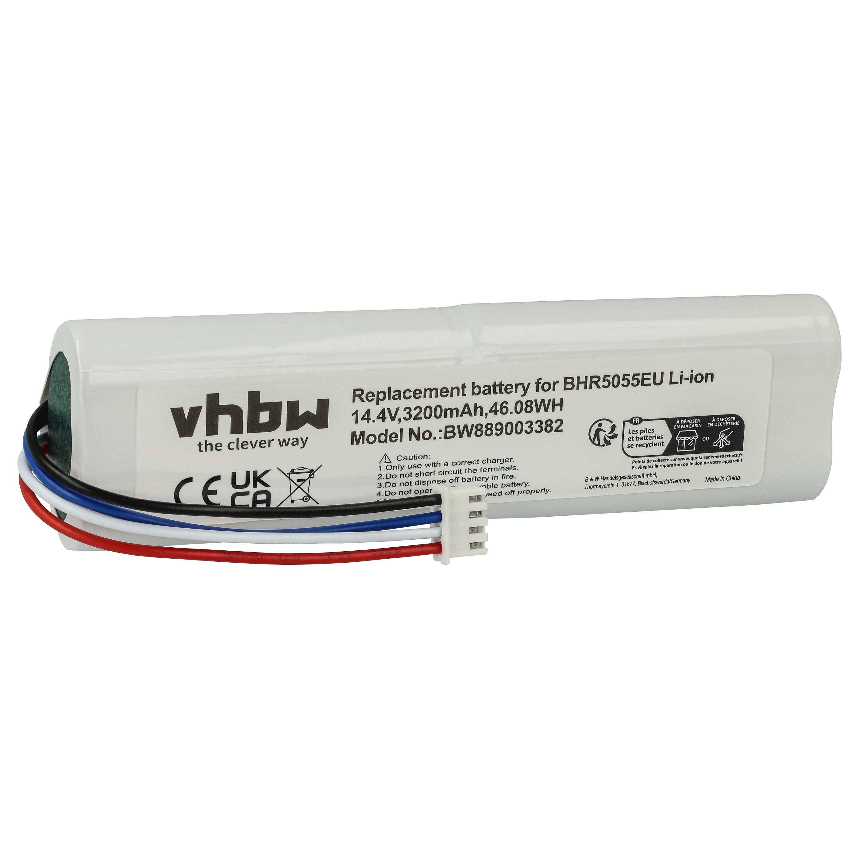 Ein weißer Lithium-Ionen-Ersatzakku für Modell BHR5055EU, gekennzeichnet mit der Marke „vhbw