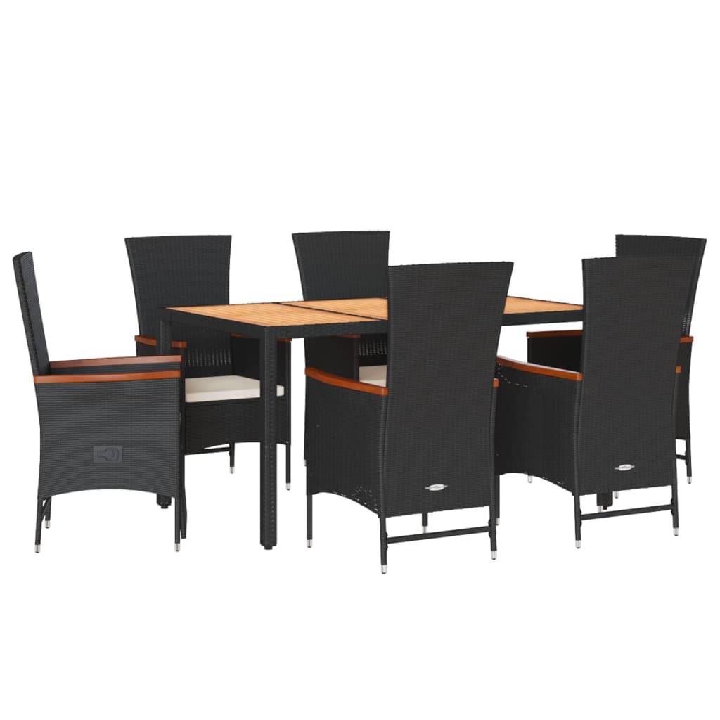 vidaXL 7-tlg. Garten-Essgruppe mit Kissen Schwarz Poly Rattan