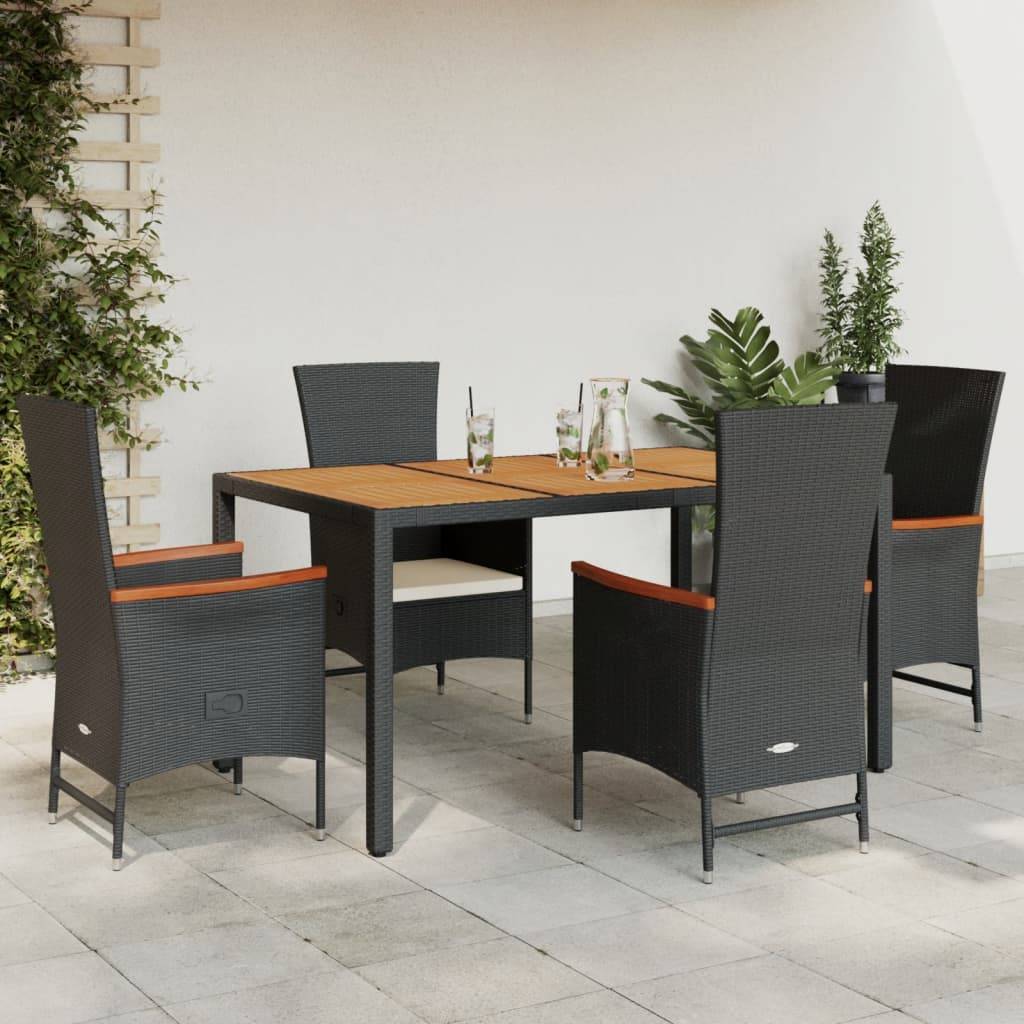 vidaXL 5-tlg. Garten-Essgruppe mit Kissen Schwarz Poly Rattan