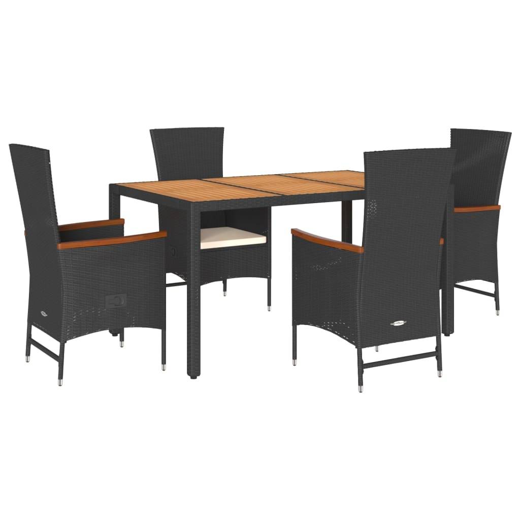 vidaXL 5-tlg. Garten-Essgruppe mit Kissen Schwarz Poly Rattan